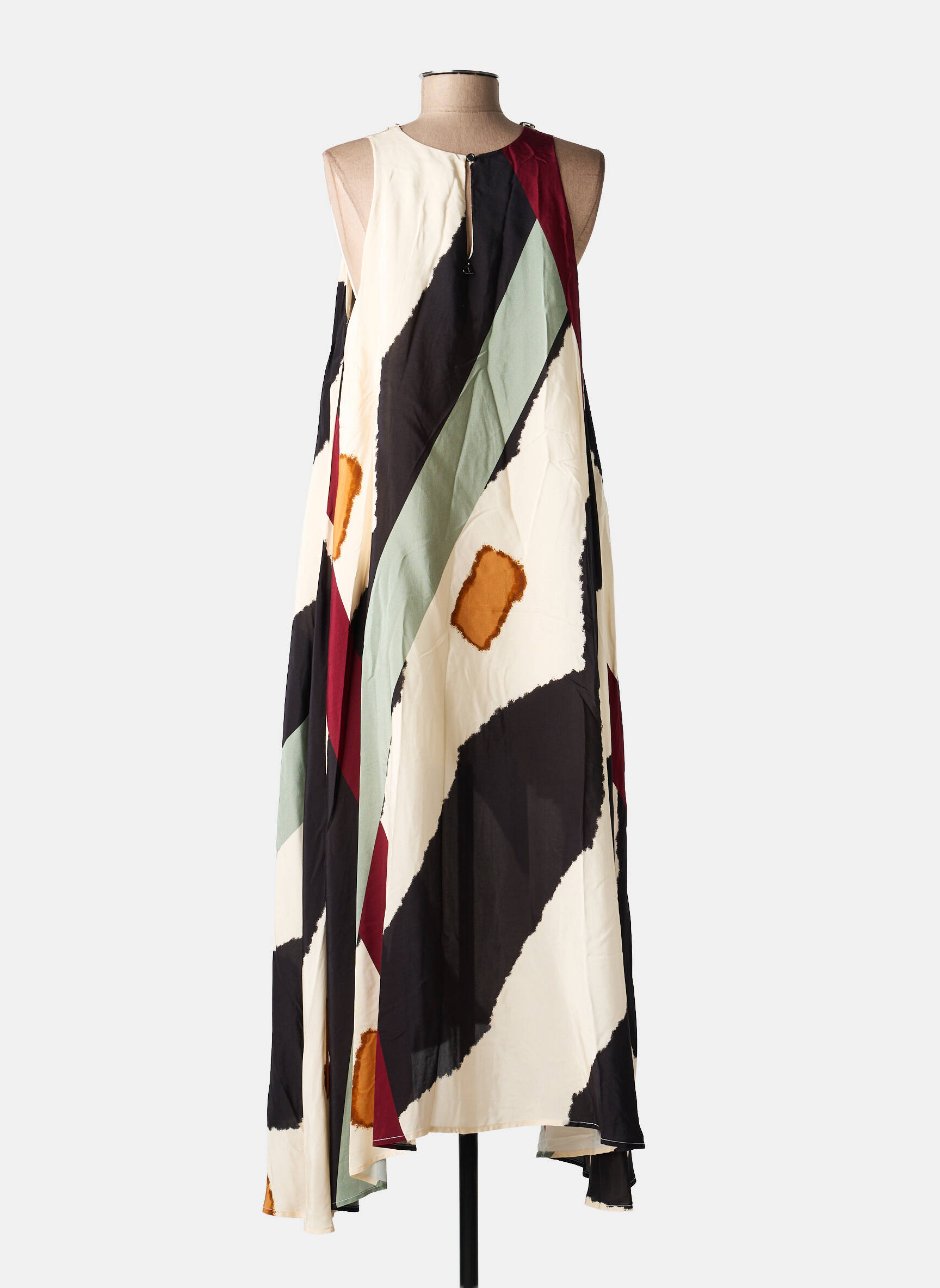 Robe longue imprimé fantaisie sans manche beige DIXIE femme