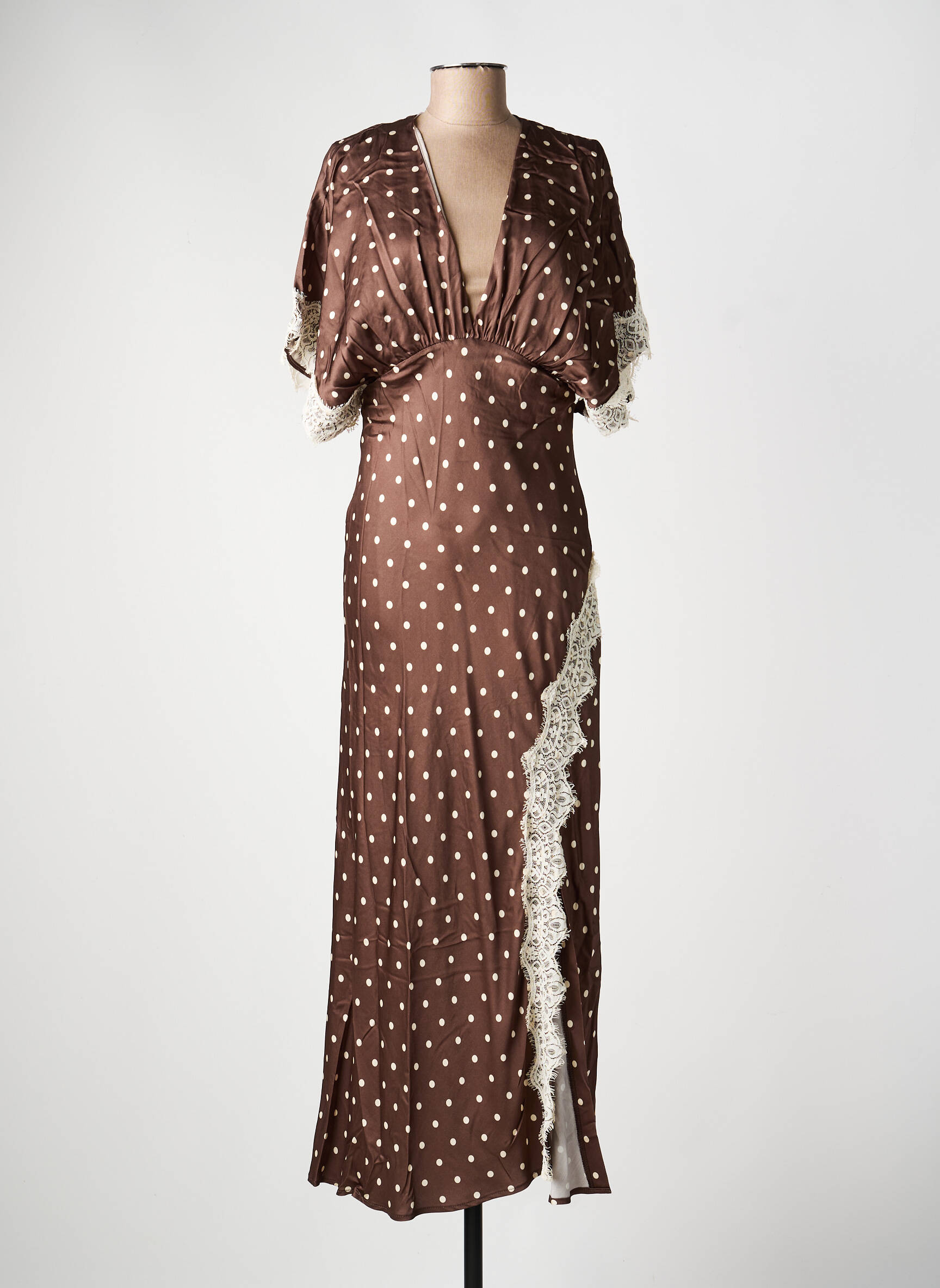 Robe longue imprimé fantaisie manches courtes marron IMPERIAL femme