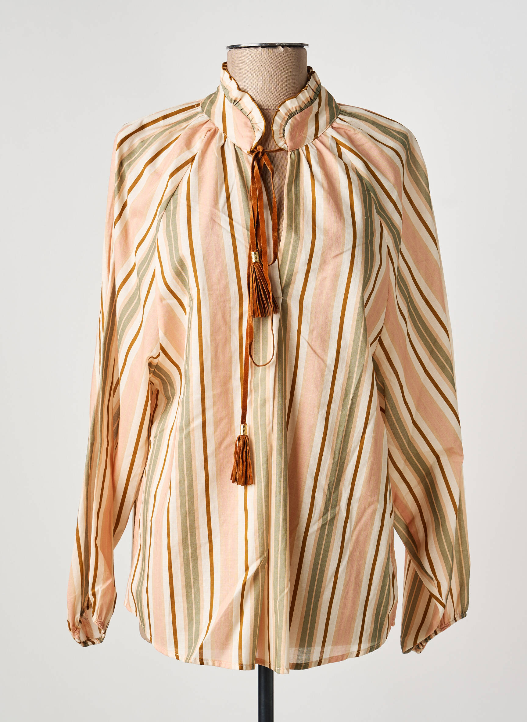 Blouse imprimé fantaisie manches longues beige DIXIE femme