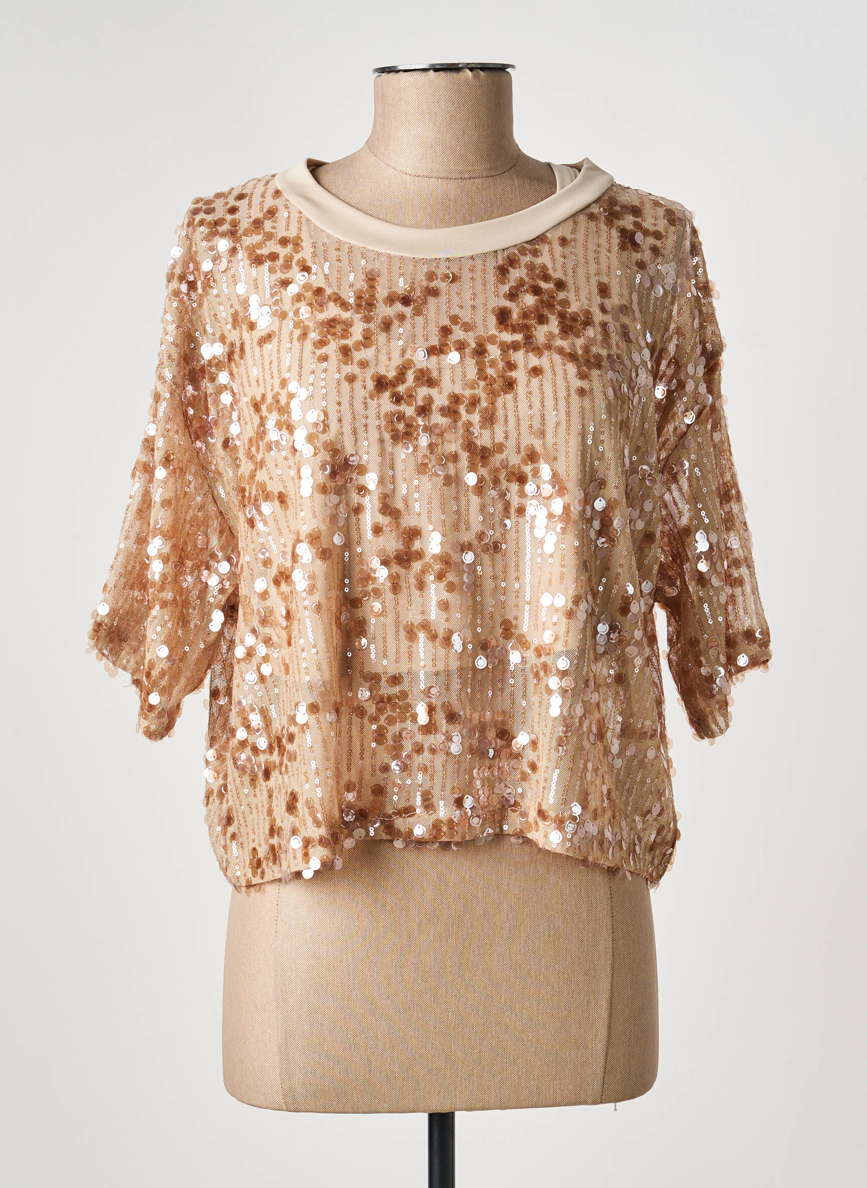 Top coupe fluide manches courtes beige IMPERIAL femme