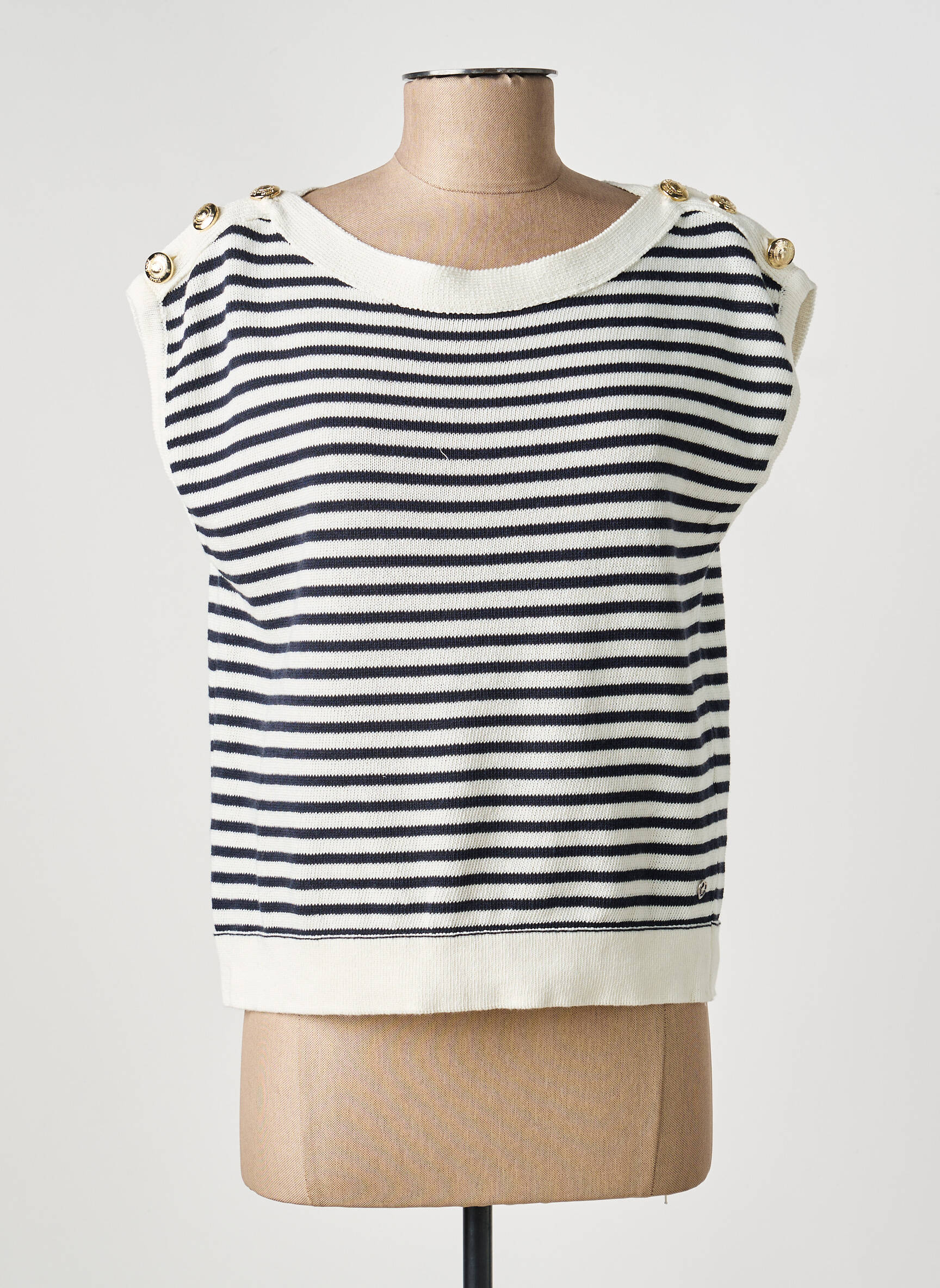 Top imprimé fantaisie sans manche blanc PLEASE femme