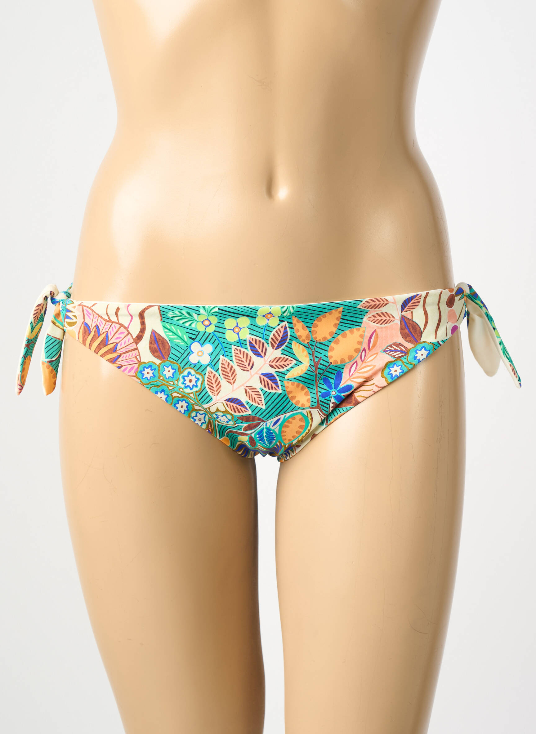 Bas de maillot de bain imprimé fleurs bikini beige VERDISSIMA femme