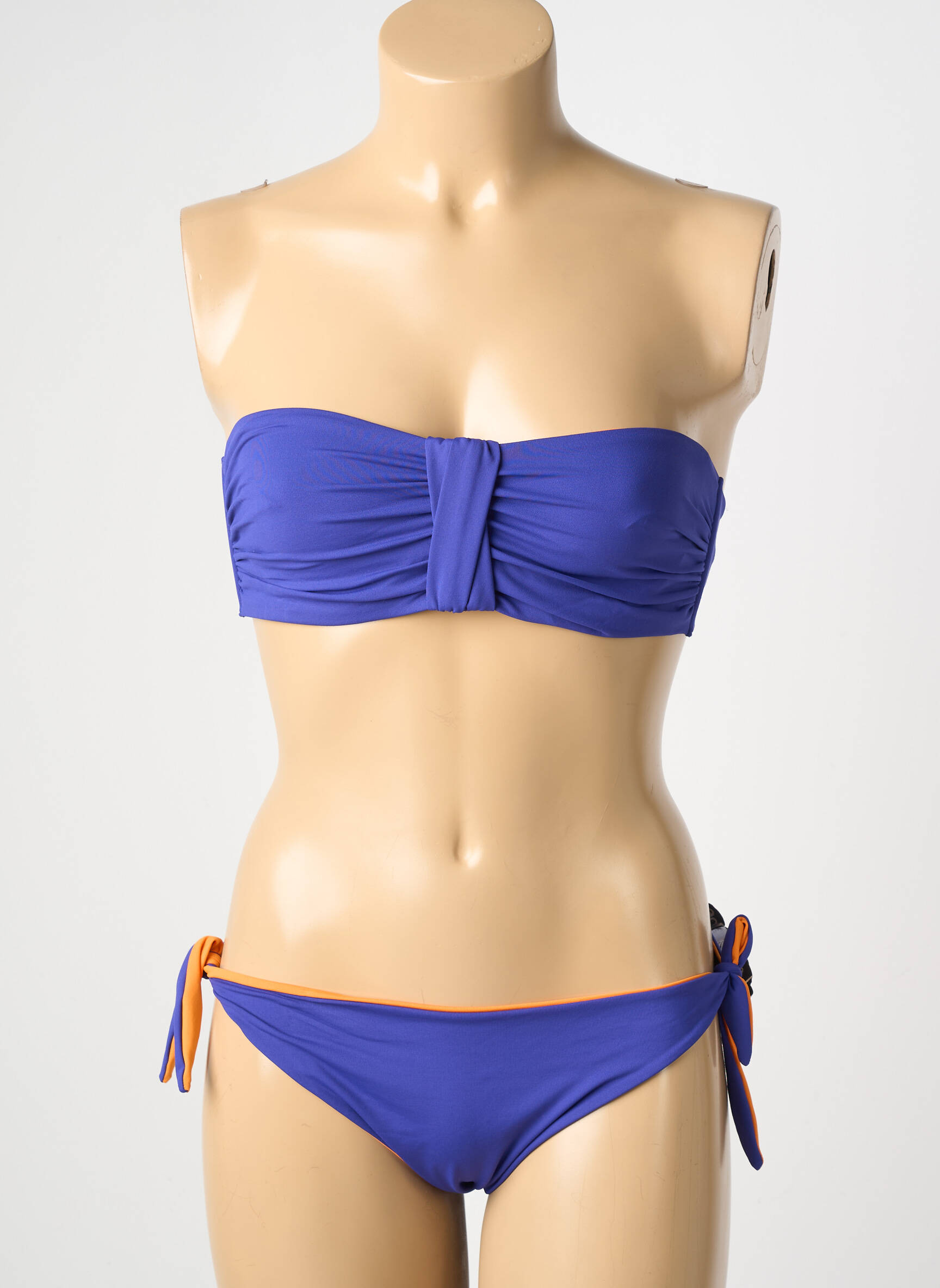 Maillot de bain 2 pièces stretch haut bandeau bleu TUGU femme