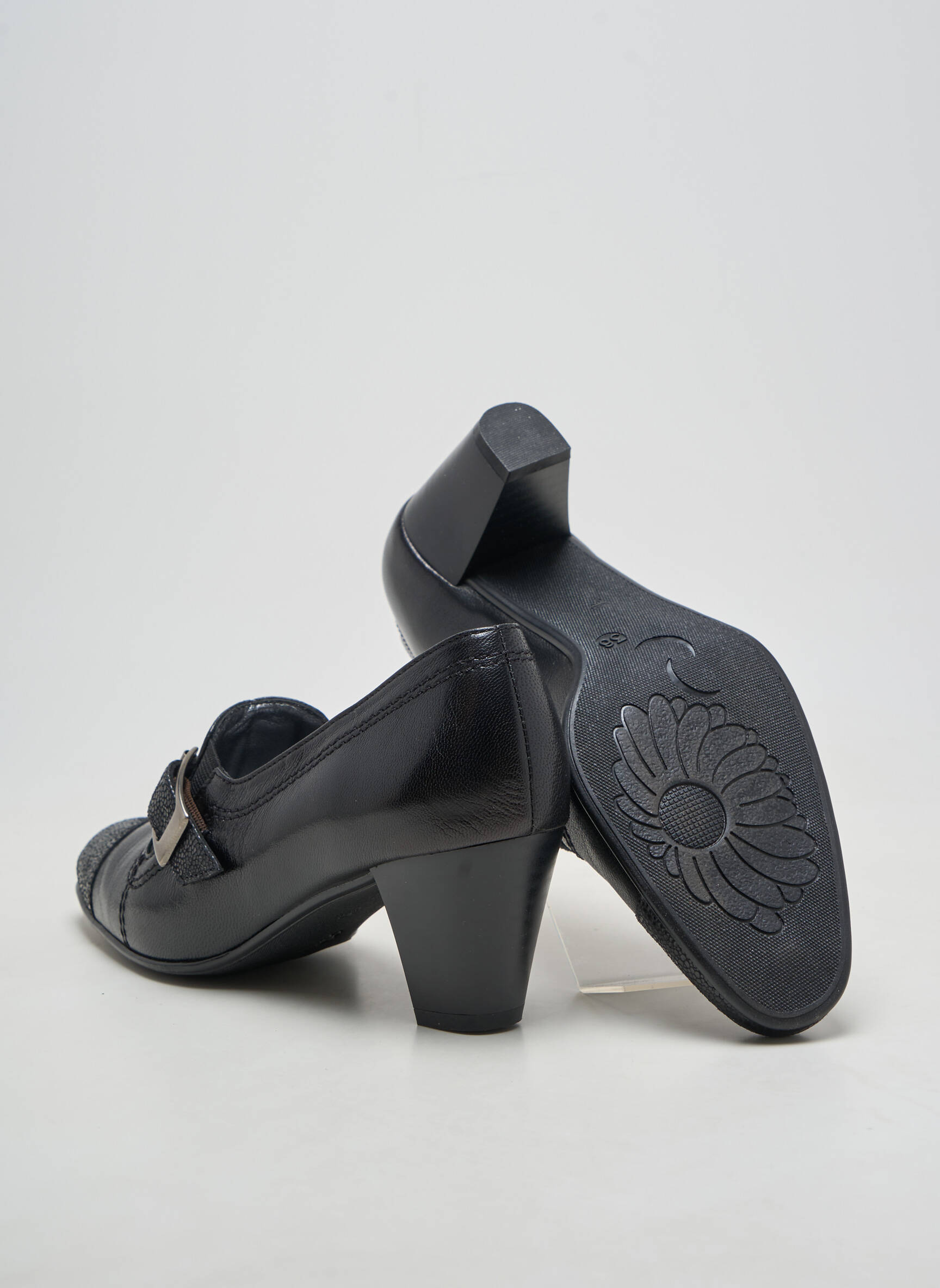 Mocassins matière lisse talon de 4 à 6cm noir OMBELLE femme