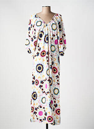 Robe longue imprimé fantaisie manches 3/4 blanc LPB femme