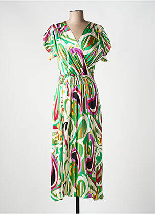 Robe mi-longue coupe fluide manches courtes vert PAKO LITTO femme