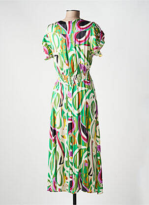Robe mi-longue coupe fluide manches courtes vert PAKO LITTO femme