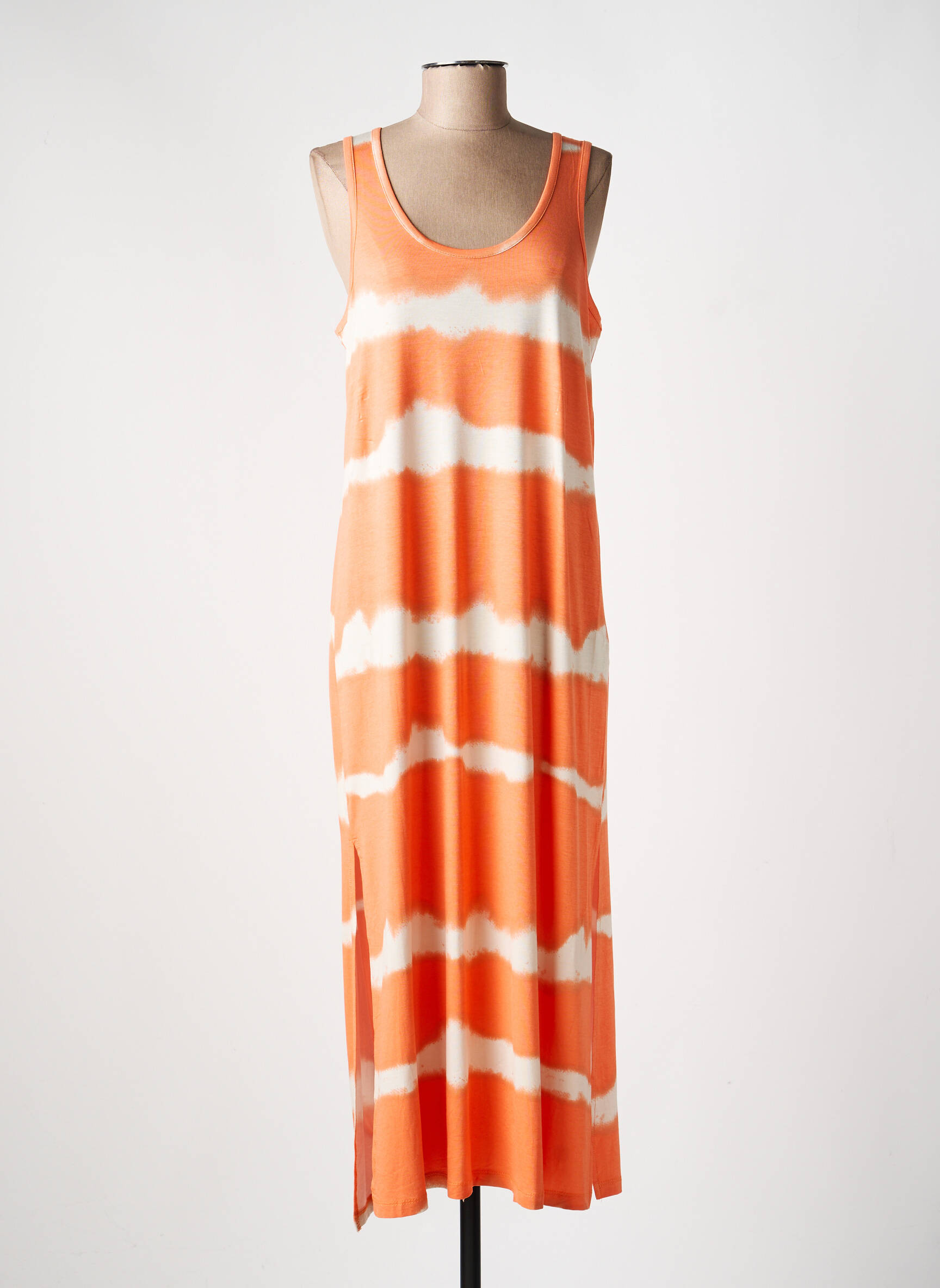 Robe longue imprimé fantaisie fines bretelles orange LPB femme