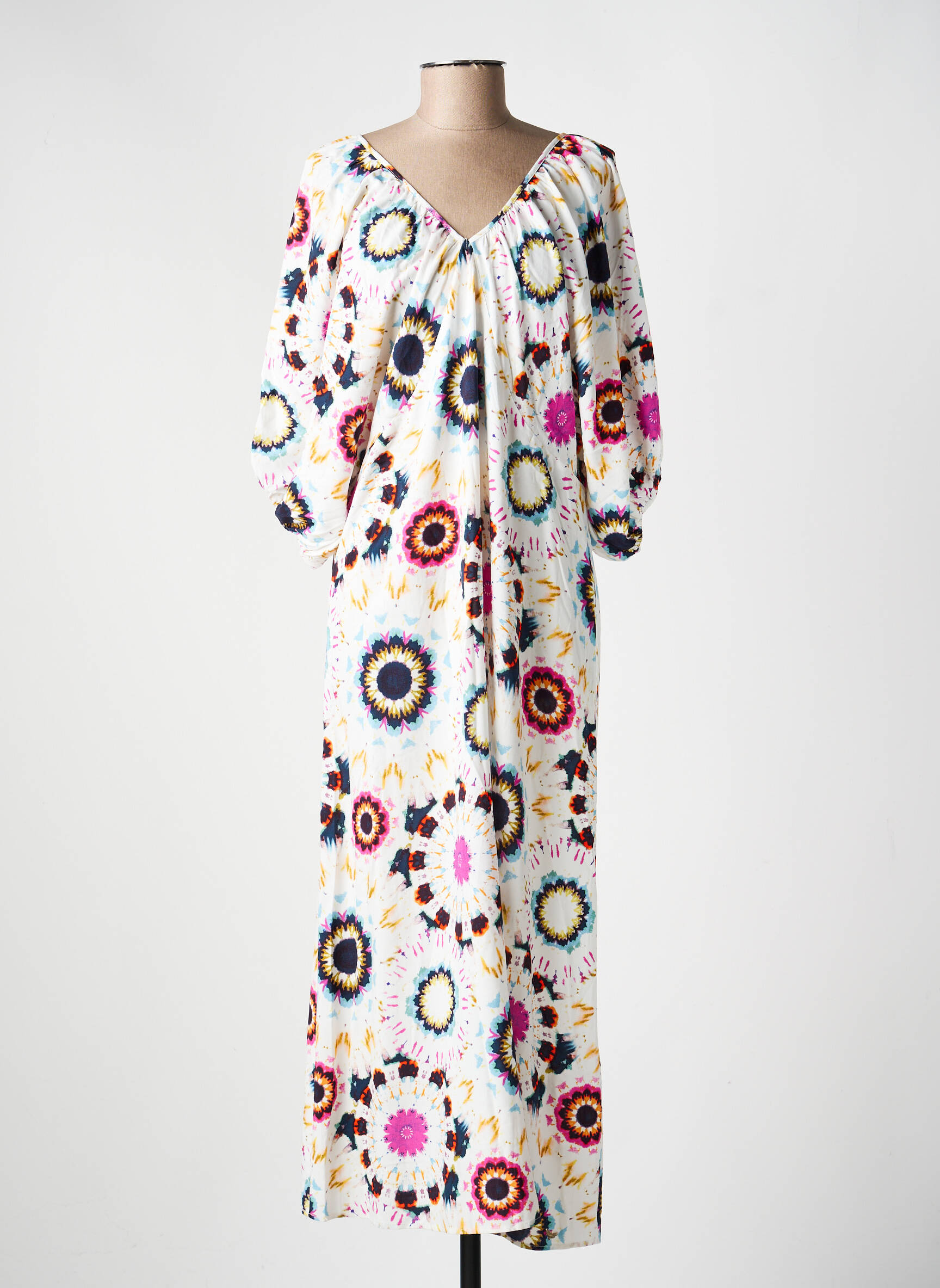 Robe longue imprimé fantaisie manches 3/4 blanc LPB femme