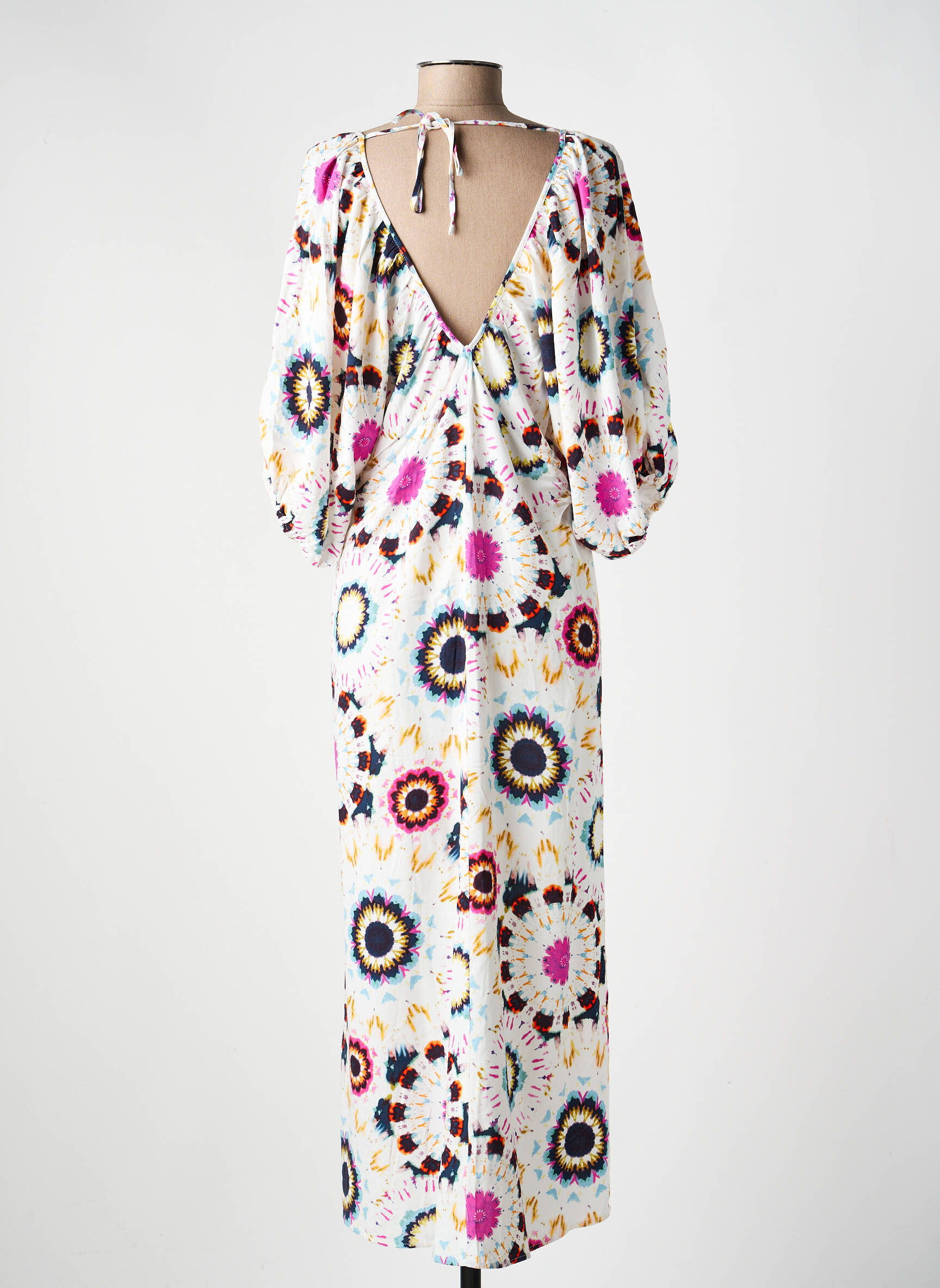Robe longue imprimé fantaisie manches 3/4 blanc LPB femme