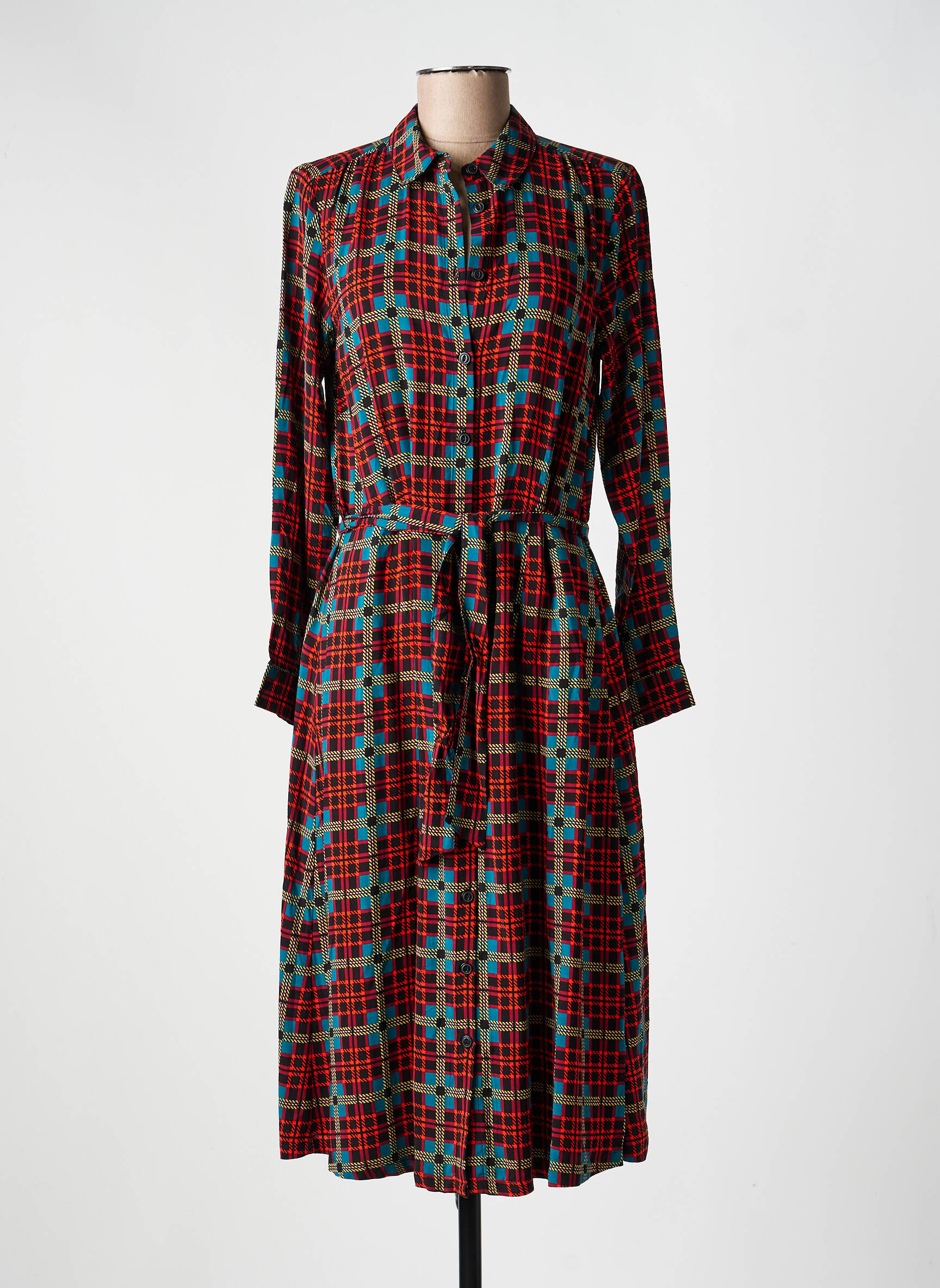 Robe mi-longue imprimé fantaisie manches longues rouge KING LOUIE femme