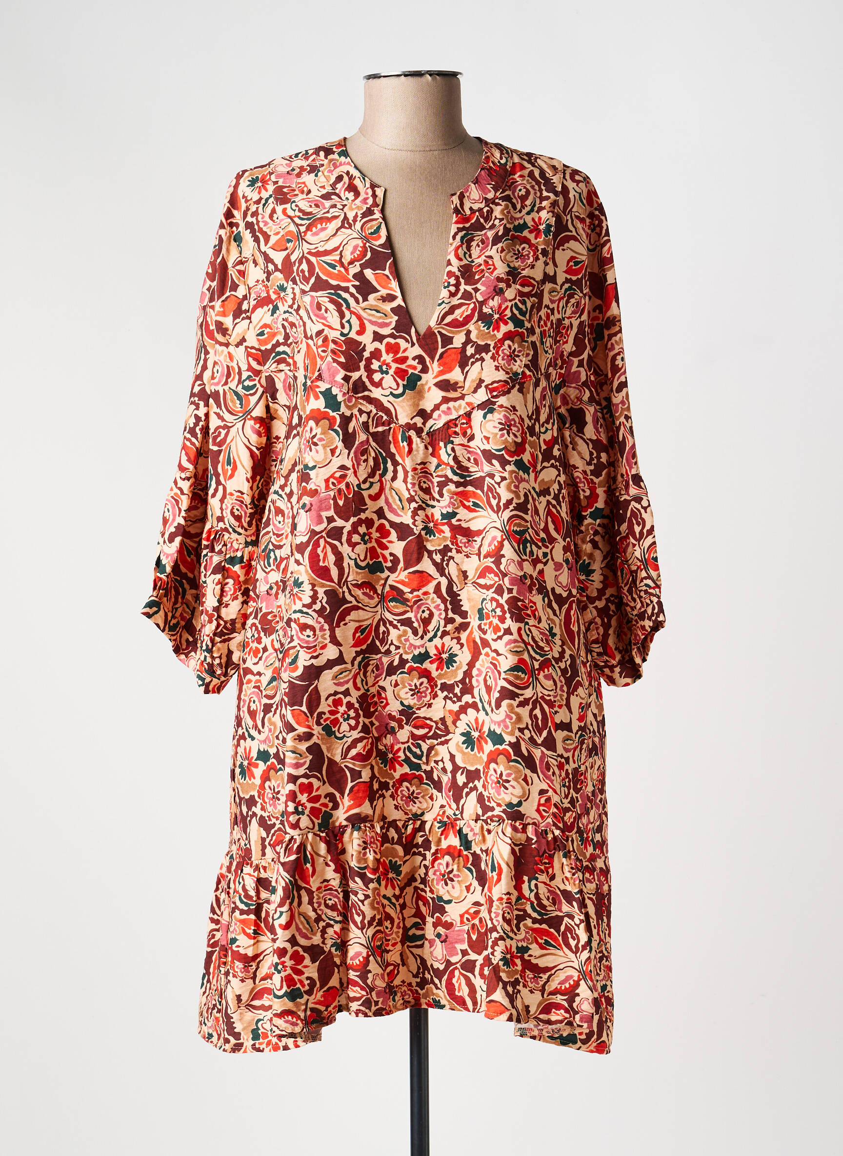 Robe courte manches 3/4 manches 3/4 rouge PAKO LITTO femme