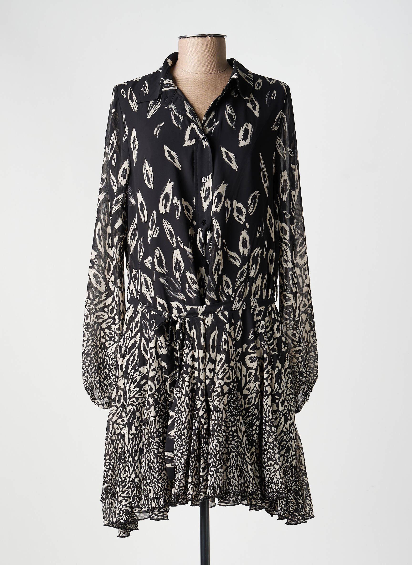 Robe courte coupe évasée manches longues noir MOLLY BRACKEN femme