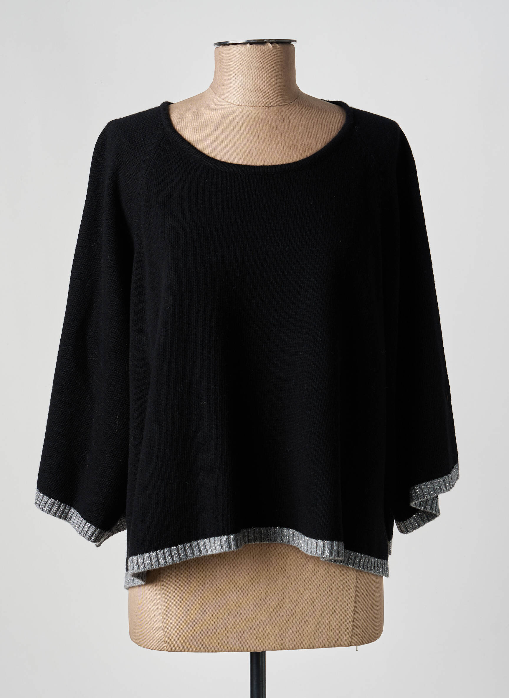 Pull coupe droite manches 3/4 noir PAKO LITTO femme