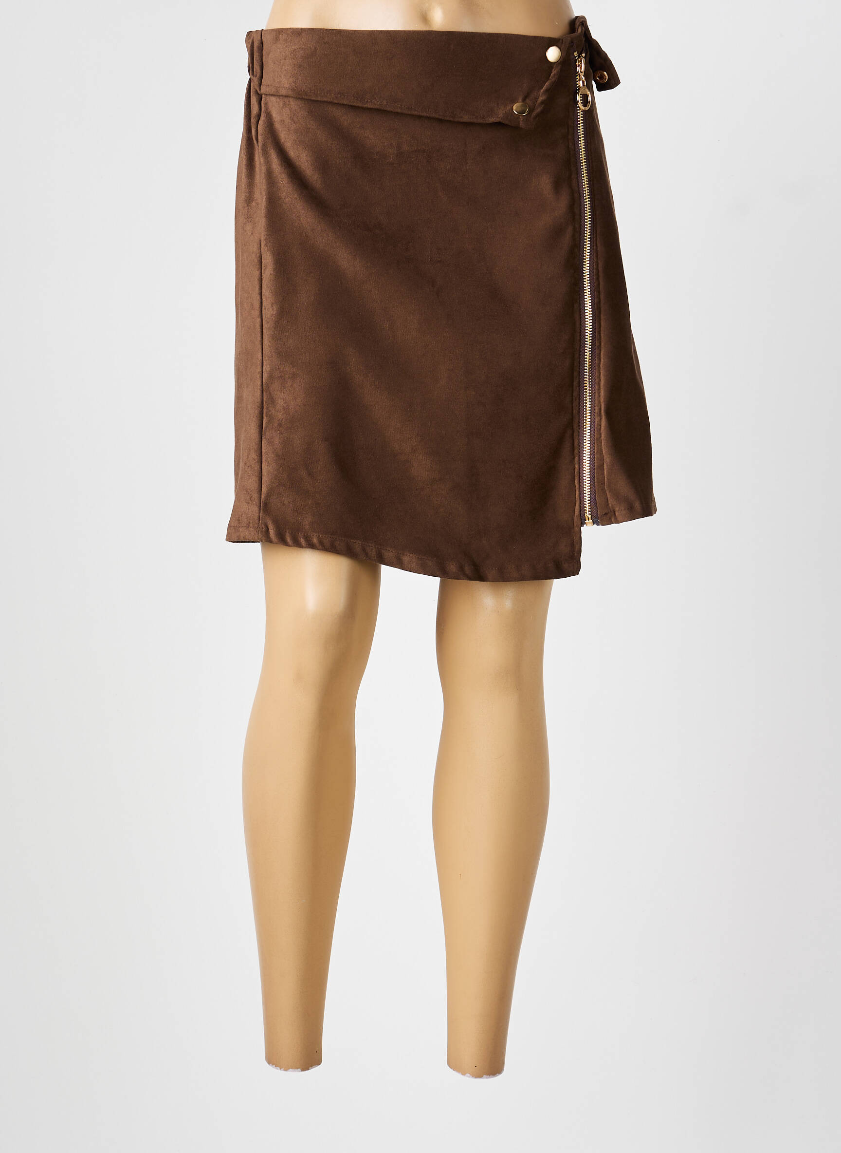 Jupe courte taille élastique marron M&G femme
