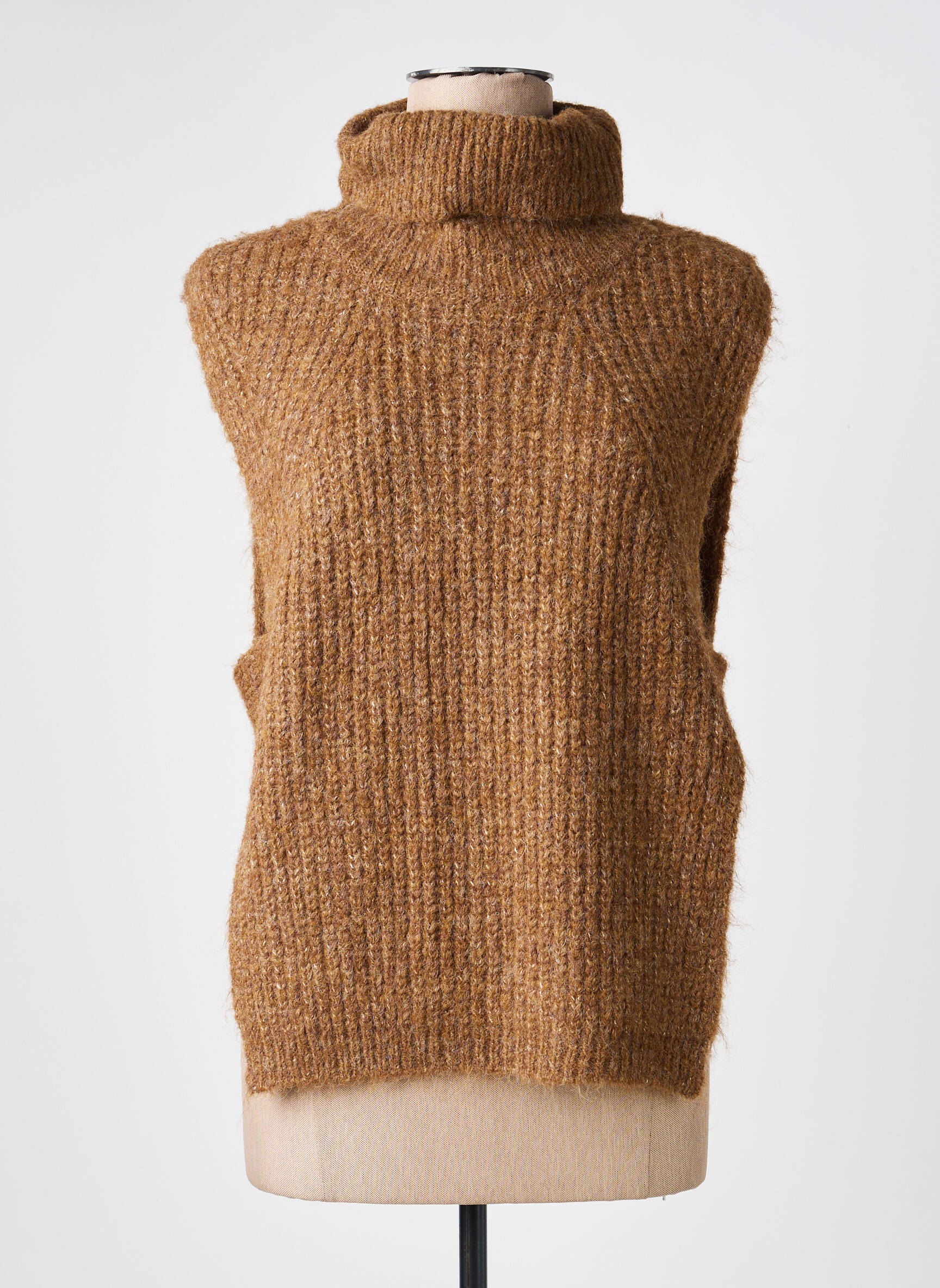 Pull col roulé coupe droite sans manche marron MOLLY BRACKEN femme