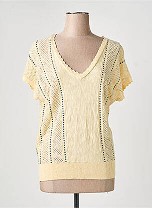 Pull maille ajourée manches courtes jaune KING LOUIE femme