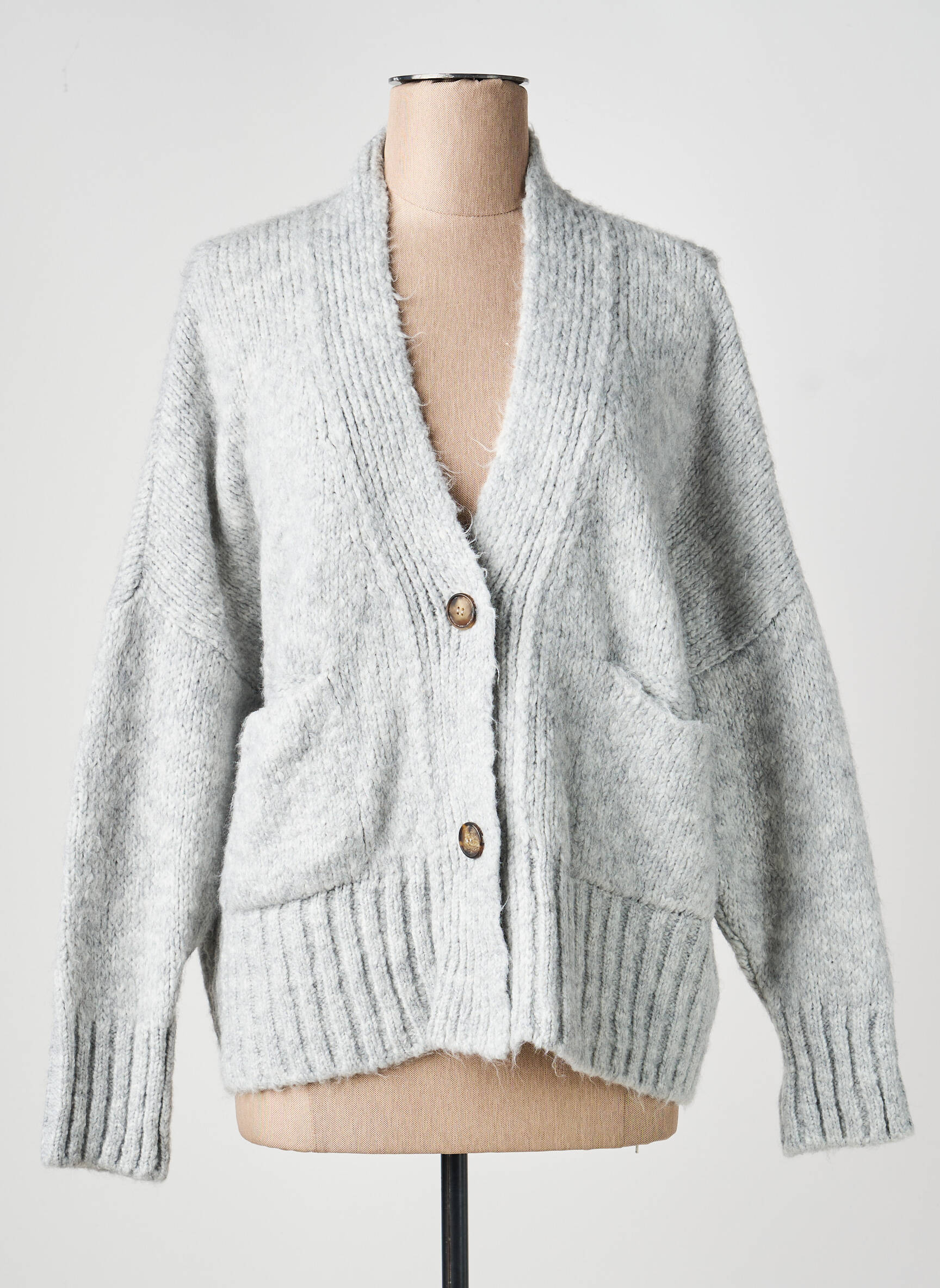 Gilet manches longues resserrée sur le bas gris PAKO LITTO femme
