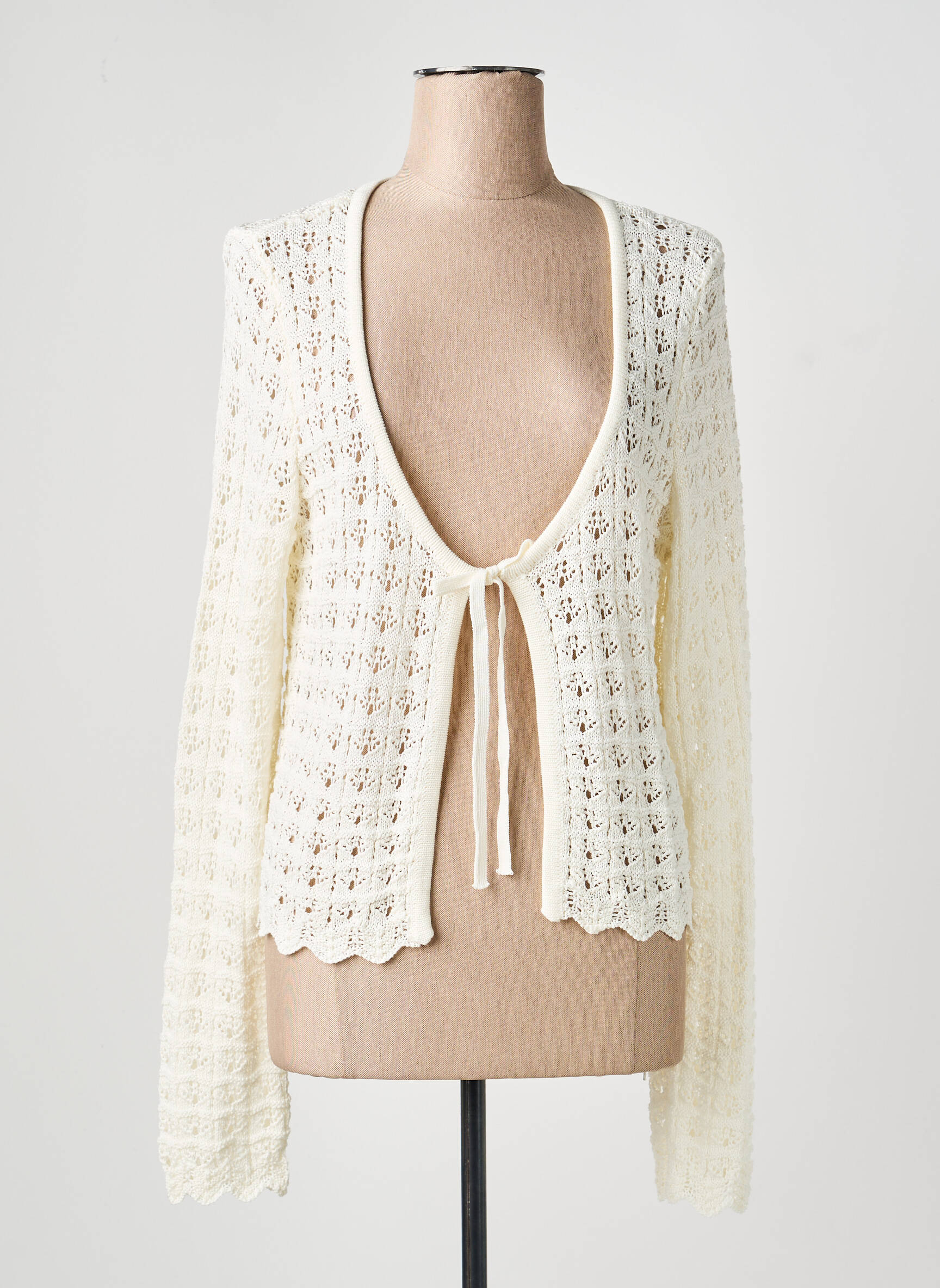 Gilet manches longues maille ajourée beige LES P'TITES BOMBES femme