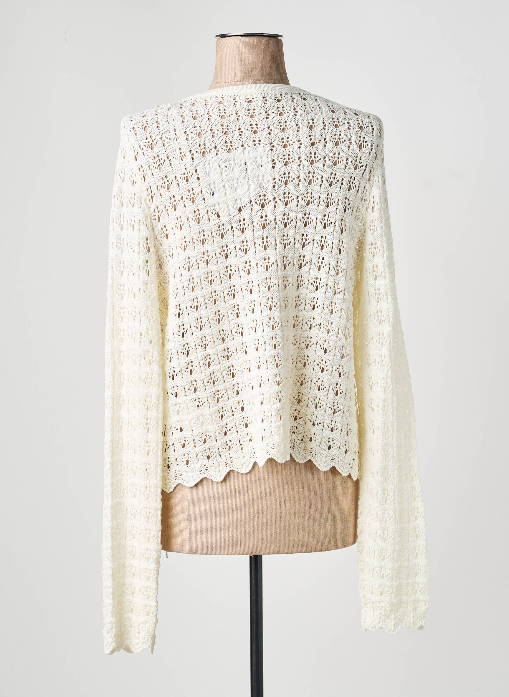 Gilet manches longues maille ajourée beige LES P'TITES BOMBES femme