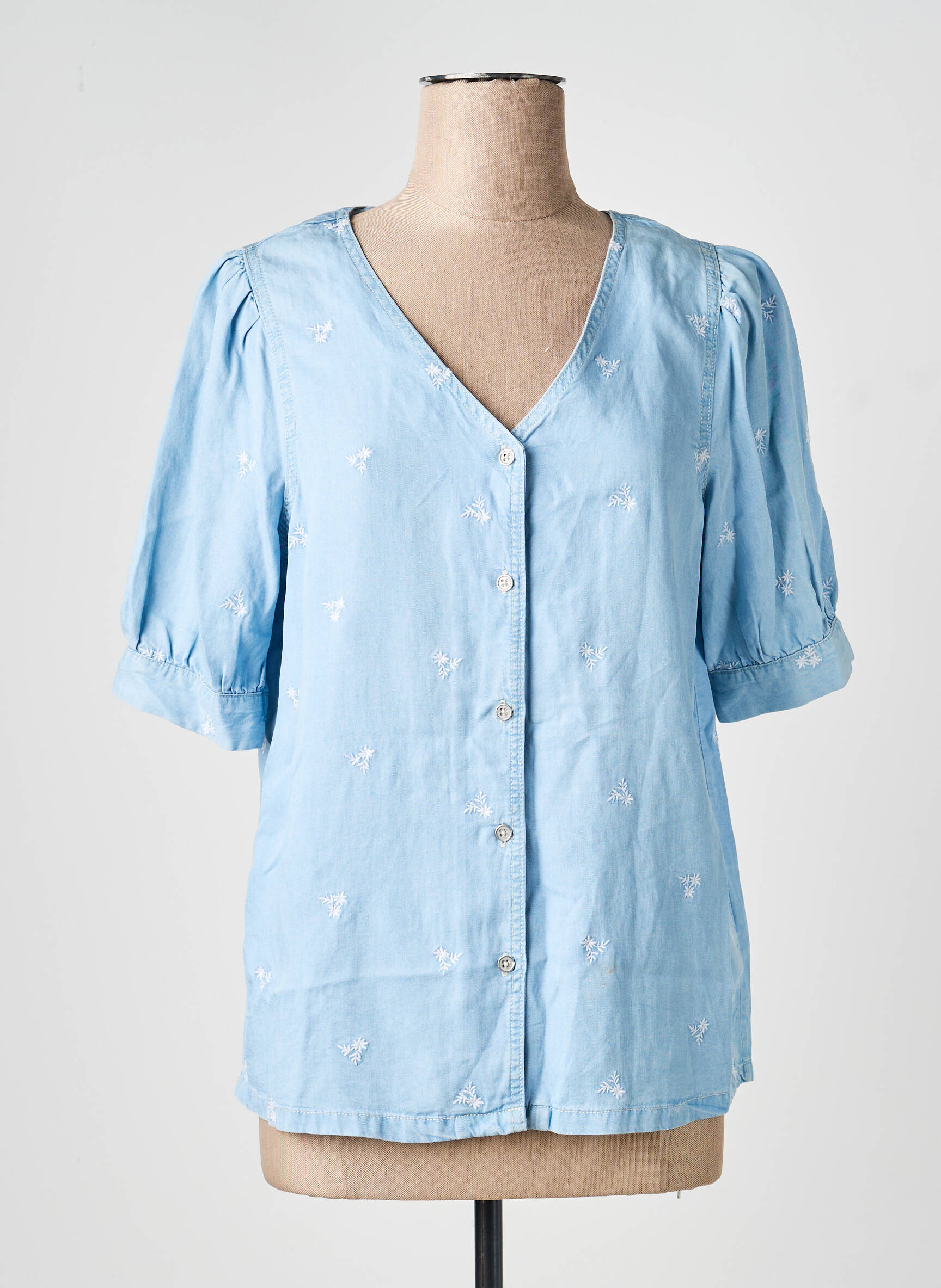 Chemisier coupe droite manches courtes bleu B.YOUNG femme