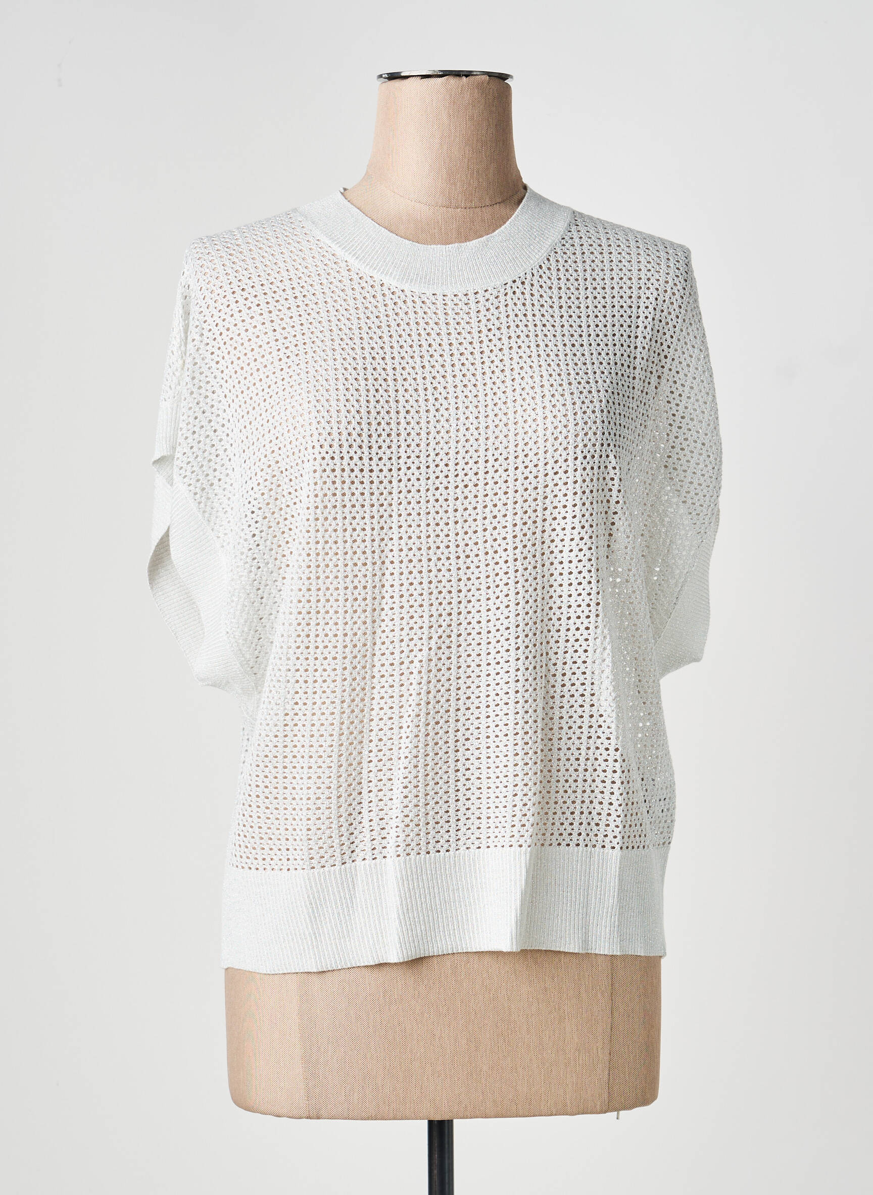 Pull maille ajourée manches courtes argent LPB LES PETITES BOMBES  femme