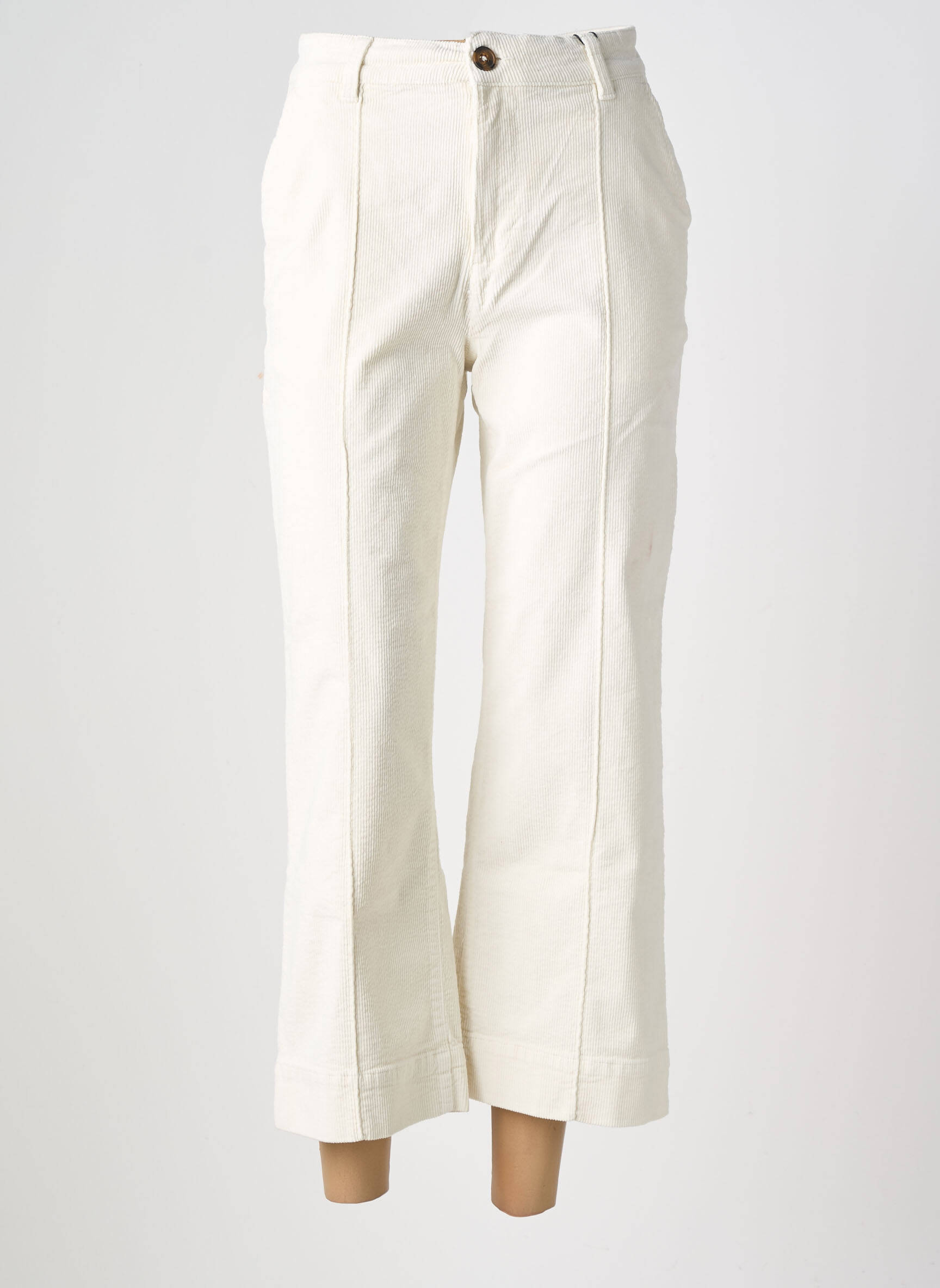 Pantalon 7/8 fermeture zippée sous rabat boutonné blanc B.YOUNG femme