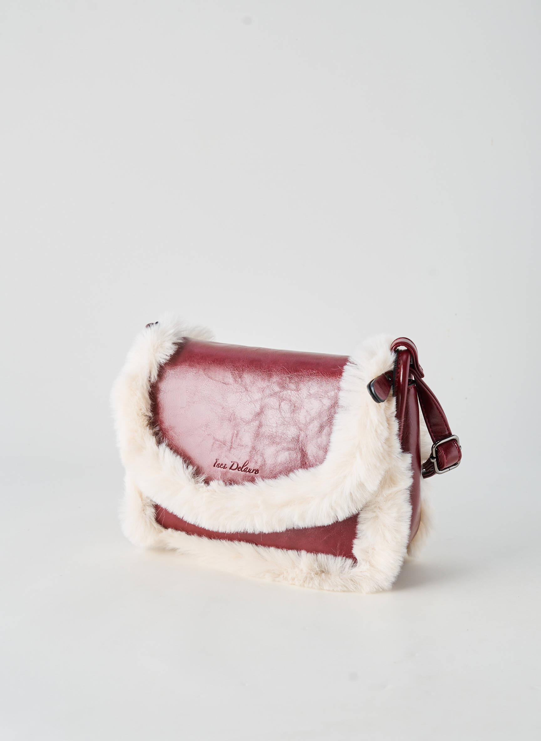 Sac cuir grainé forme rectangulaire rouge INES DELAURE femme