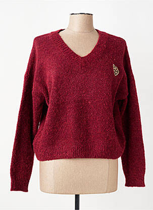 Pull col v manches longues rouge M & G MONOGRAM femme