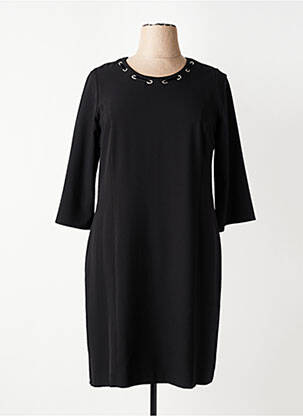 Robe mi-longue tissage crêpe manches longues noir IMPULSION femme