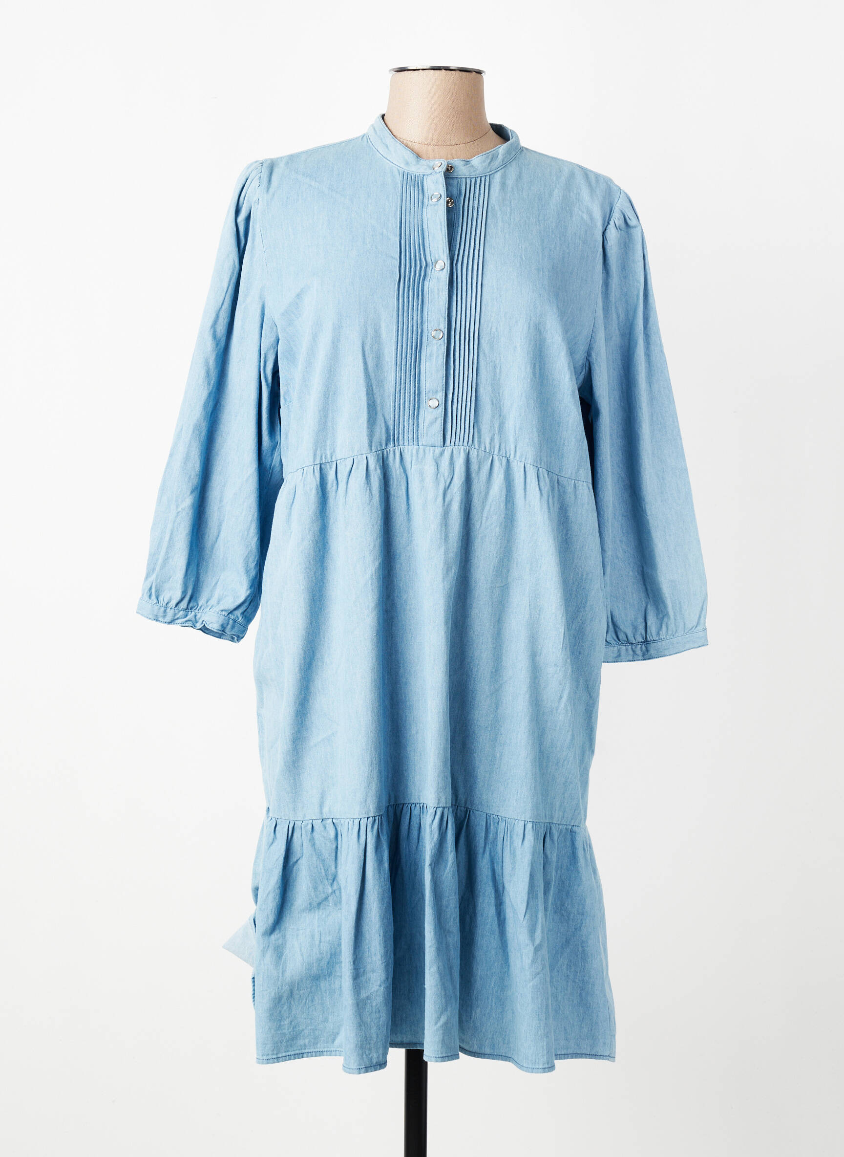 Robe mi-longue coupe fluide manches longues bleu MICHA femme