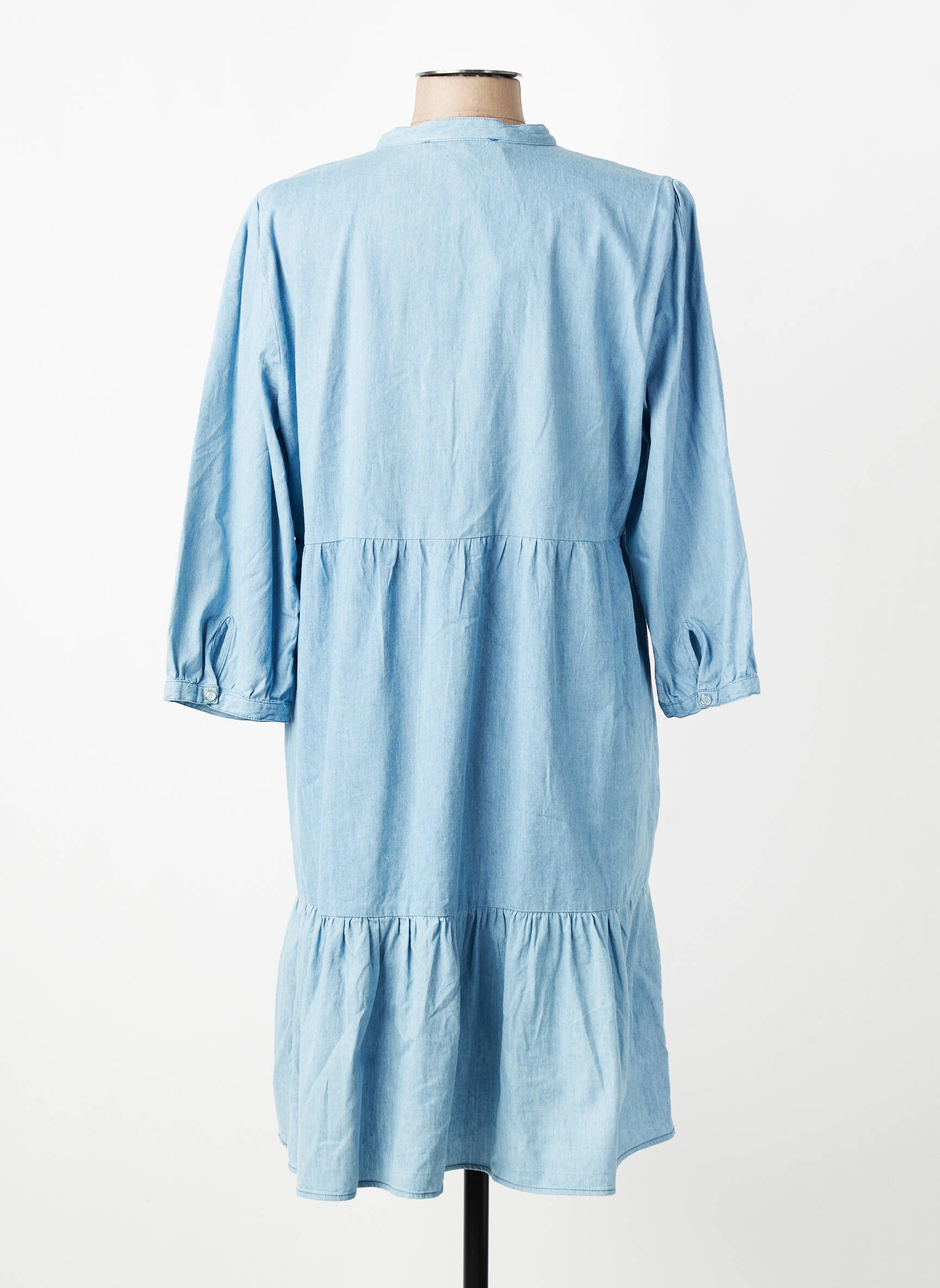 Robe mi-longue coupe fluide manches longues bleu MICHA femme