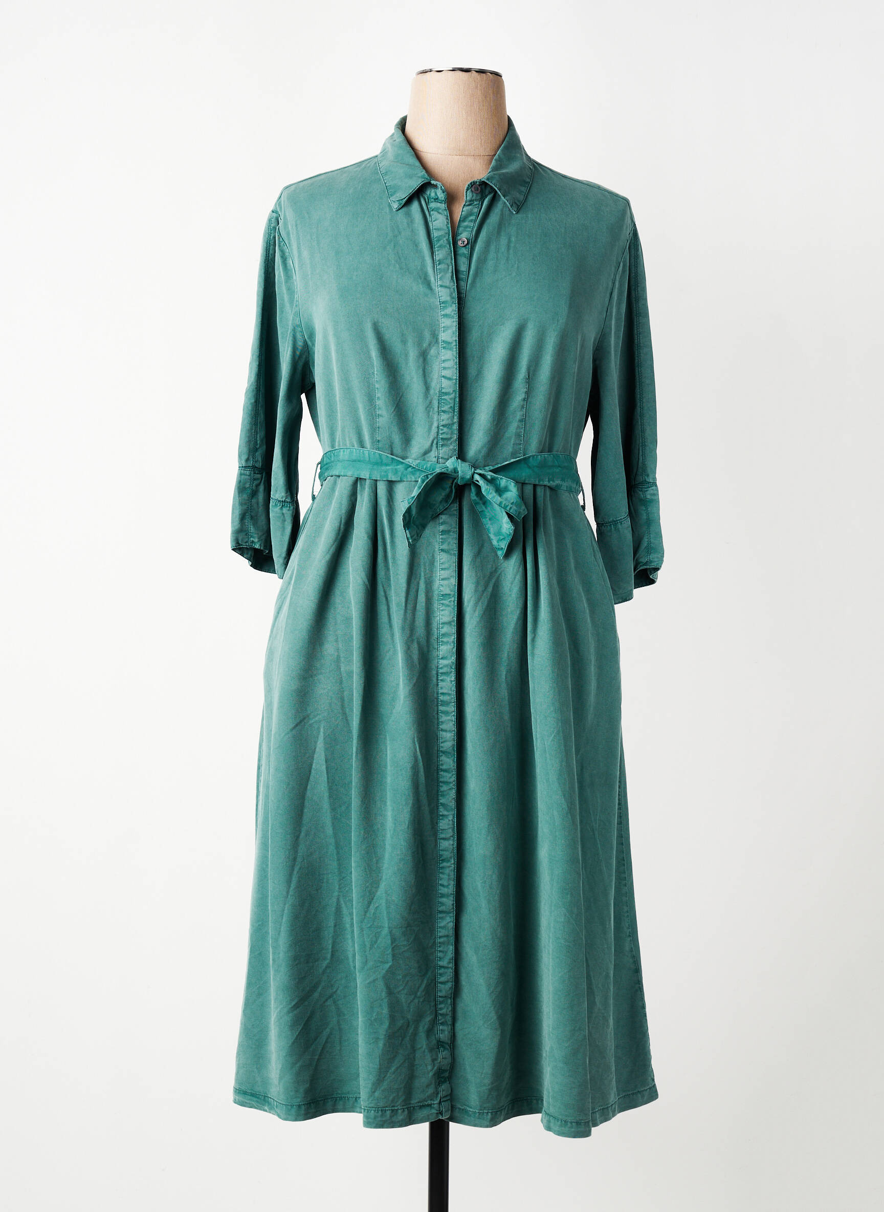 Robe mi-longue coupe fluide manches longues vert LEE COOPER femme