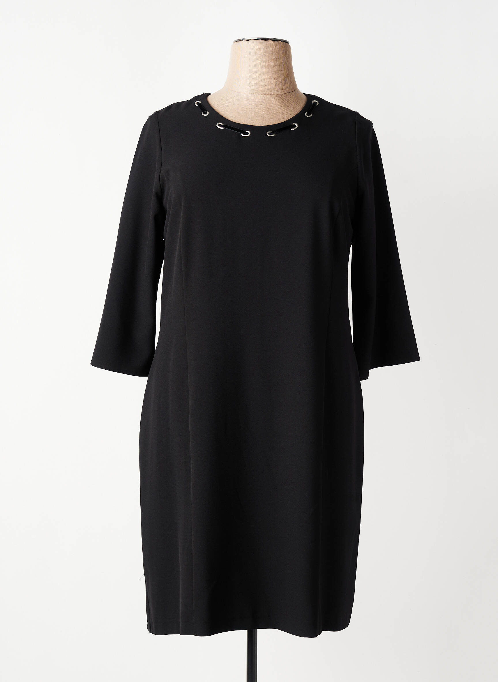 Robe mi-longue tissage crêpe manches longues noir IMPULSION femme