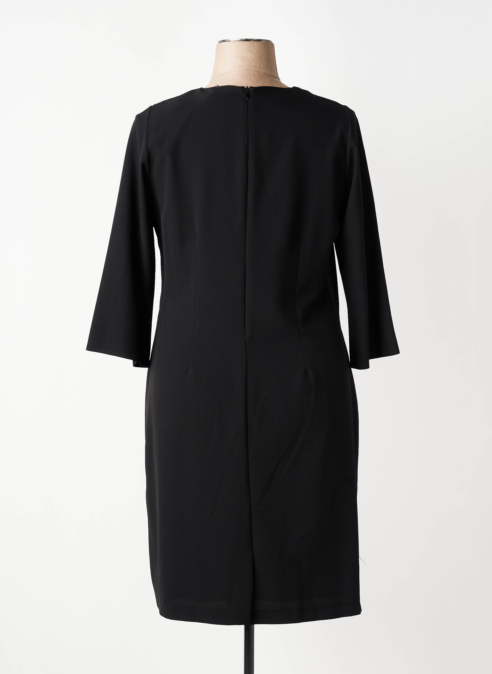 Robe mi-longue tissage crêpe manches longues noir IMPULSION femme