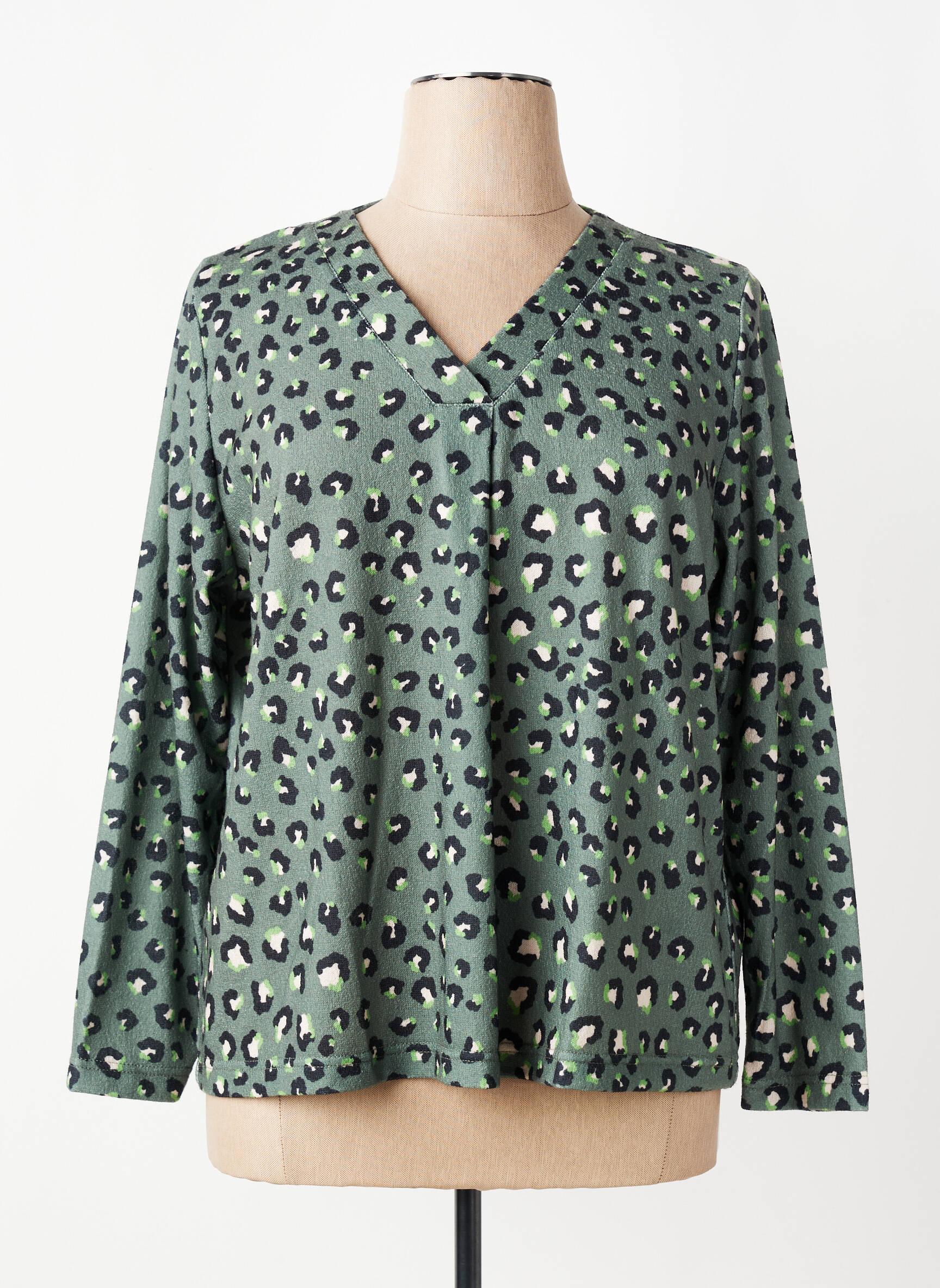 Pull col v manches longues vert GRIFFON femme