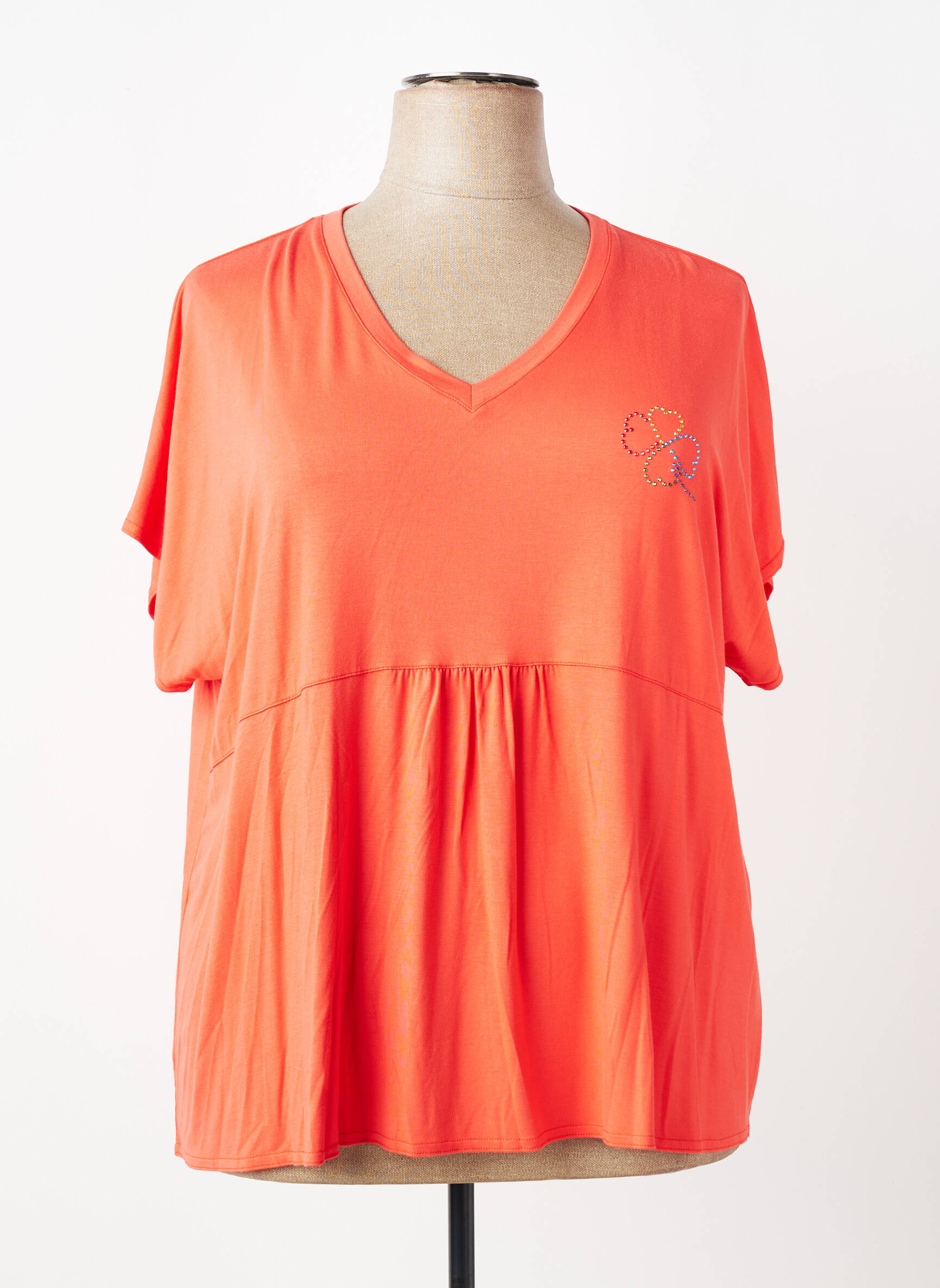 Top tissage jersey manches courtes orange GRIFFON femme