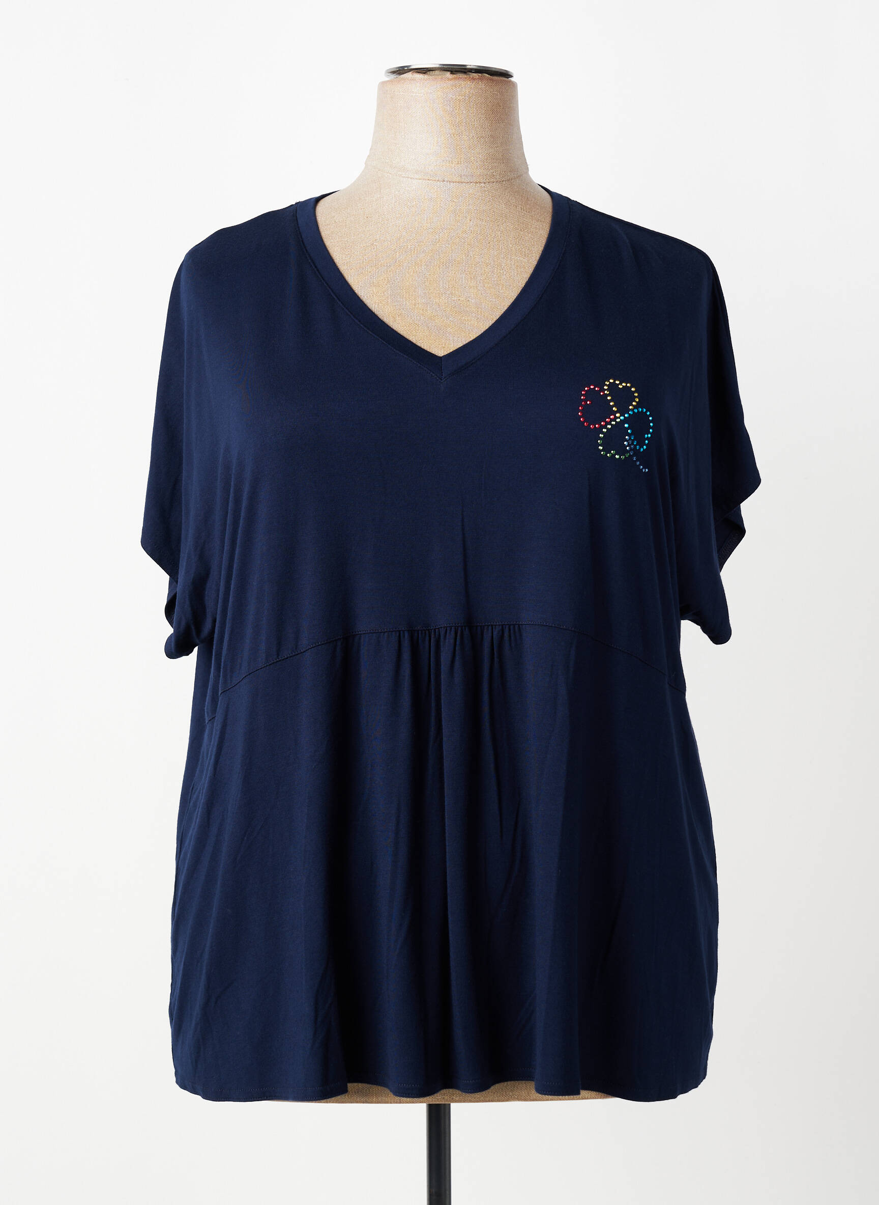 Top tissage jersey manches courtes bleu GRIFFON femme