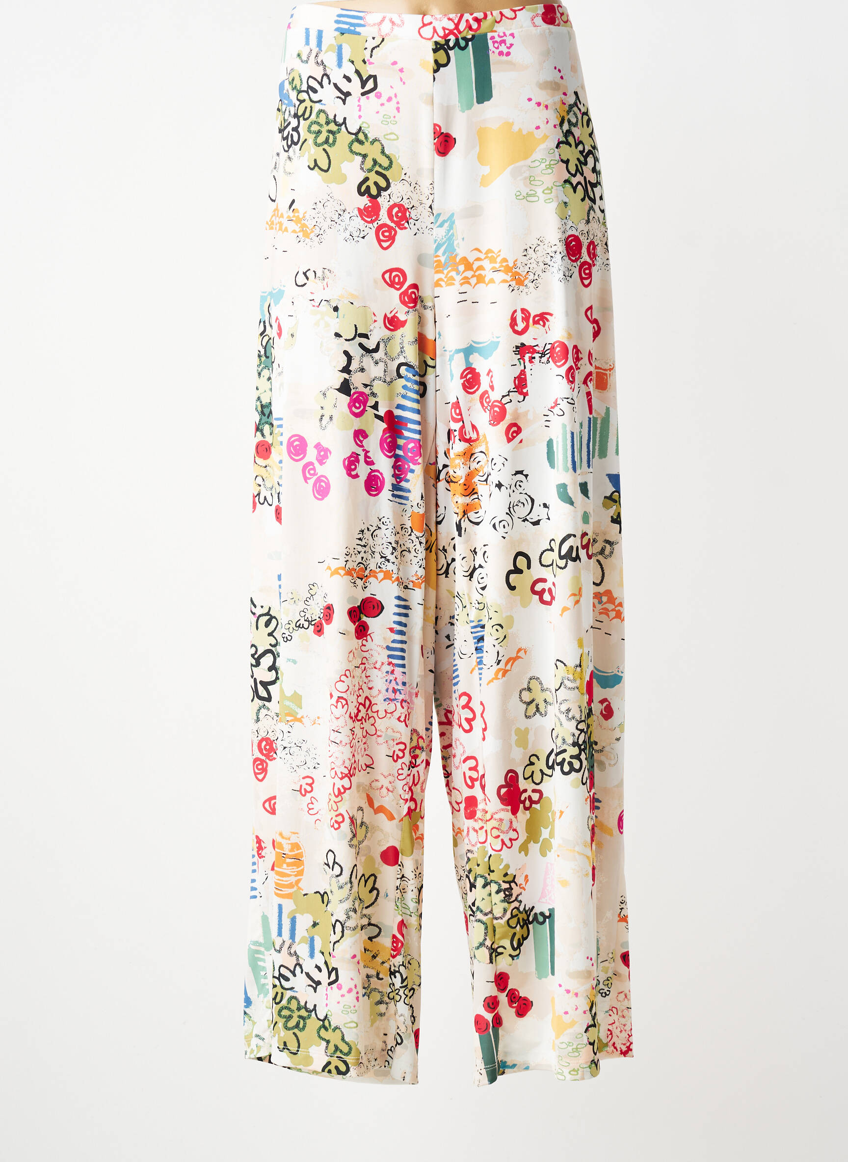 Pantalon large tissage popeline taille normale blanc MALOKA femme
