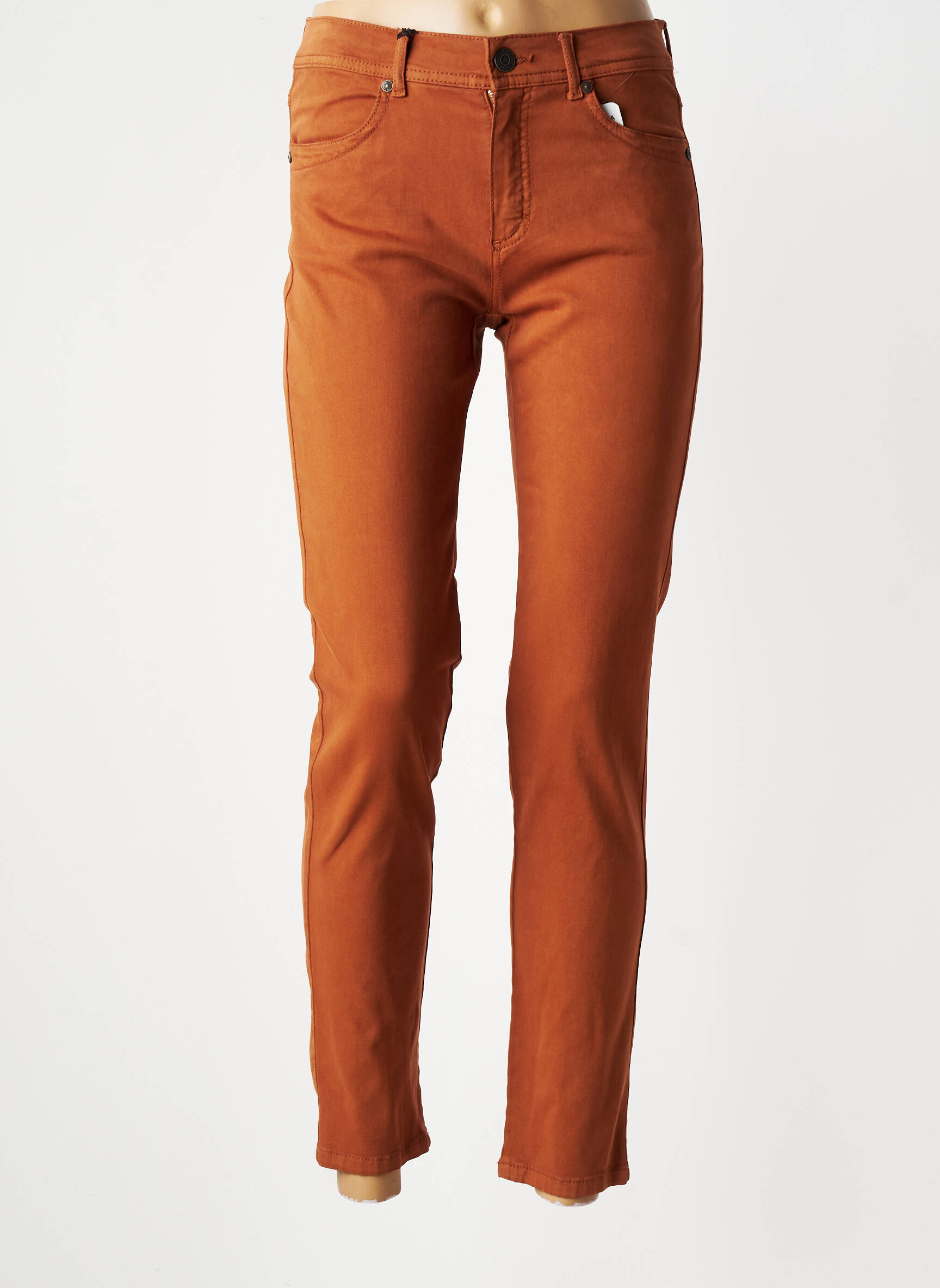 Pantalon slim stretch taille normale marron fonce ANNA MONTANA femme