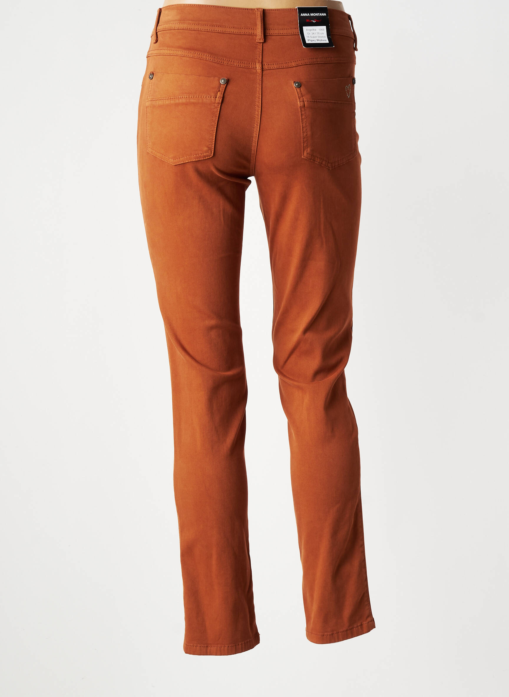 Pantalon slim stretch taille normale marron fonce ANNA MONTANA femme