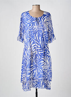 Robe mi-longue imprimé fantaisie manches courtes bleu GRIFFON femme