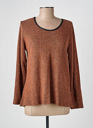 Pull coupe droite manches longues marron COULEURS DU TEMPS femme