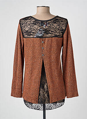 Pull coupe droite manches longues marron COULEURS DU TEMPS femme