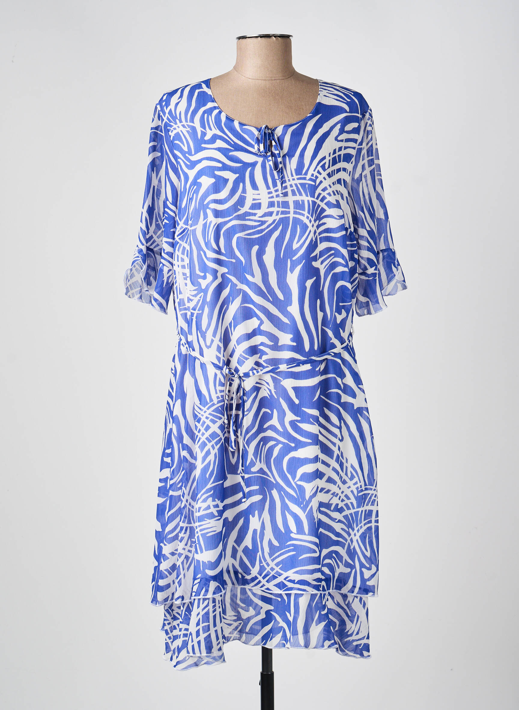 Robe mi-longue imprimé fantaisie manches courtes bleu GRIFFON femme