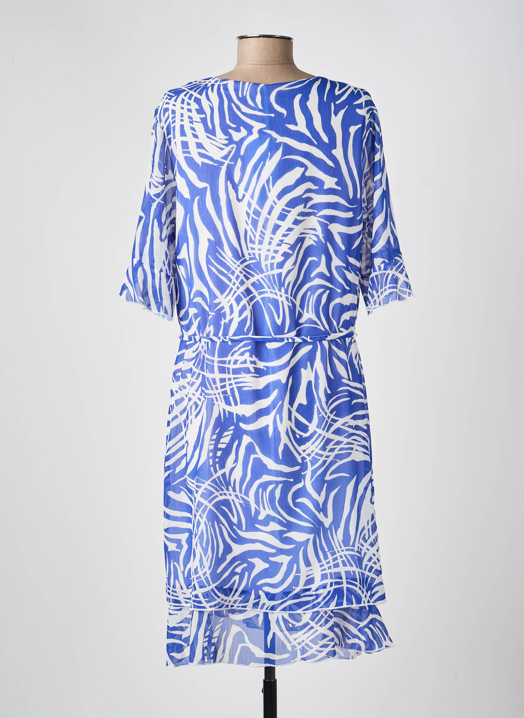 Robe mi-longue imprimé fantaisie manches courtes bleu GRIFFON femme