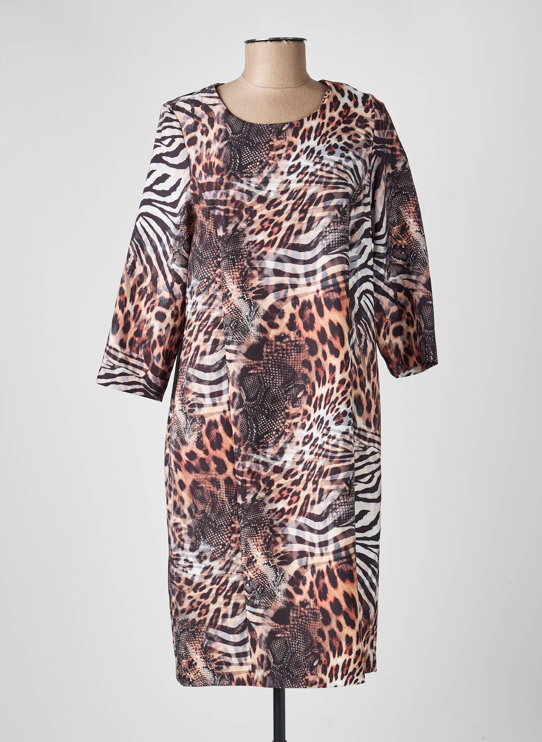 Robe mi-longue manches 3/4 manches 3/4 marron GREGORY PAT femme