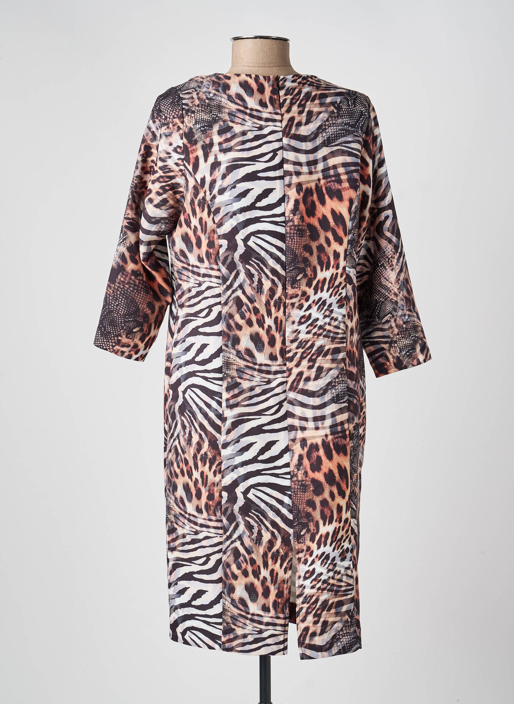 Robe mi-longue manches 3/4 manches 3/4 marron GREGORY PAT femme