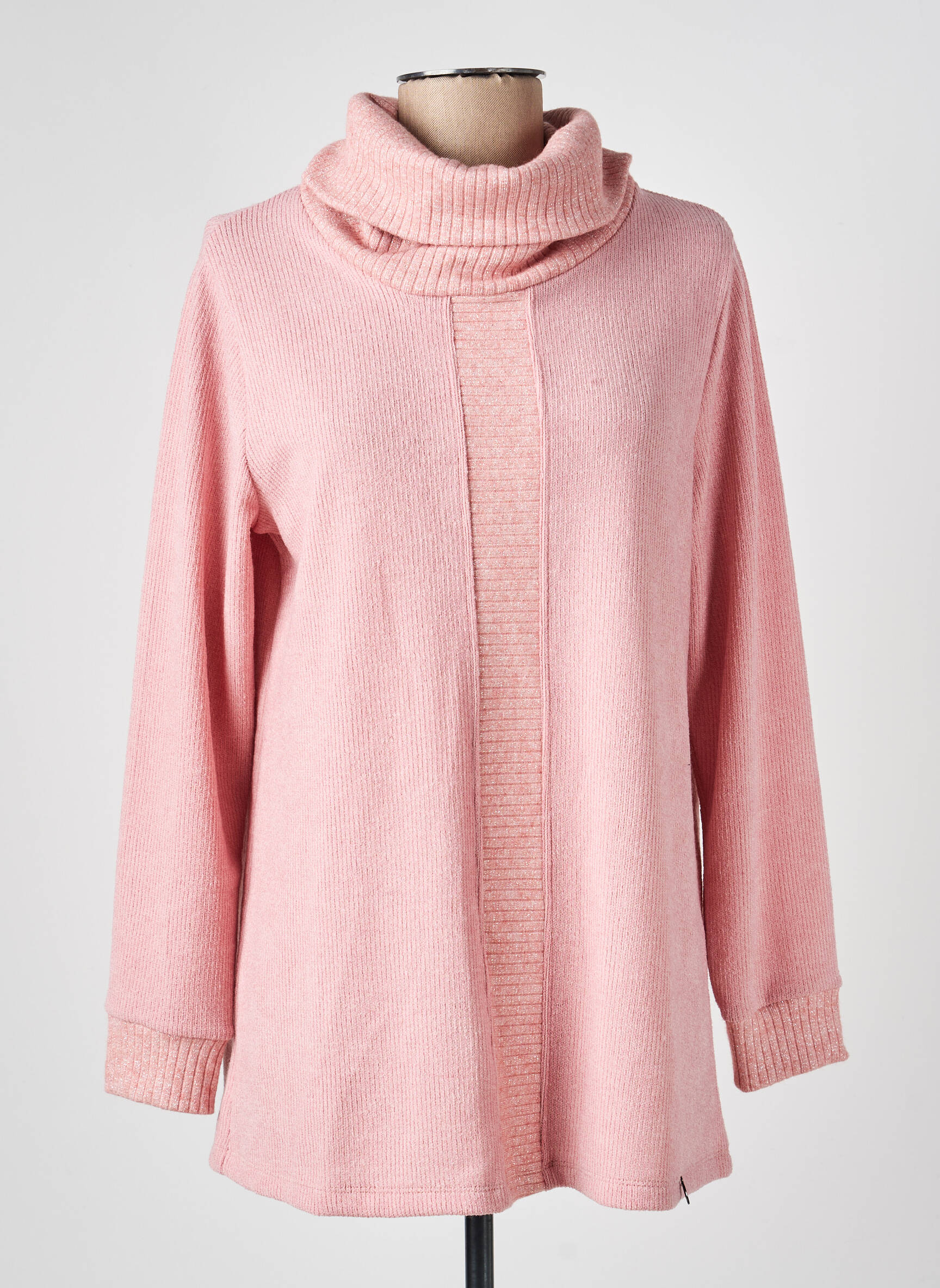 Pull col roulé coupe droite manches longues rose MALOKA femme