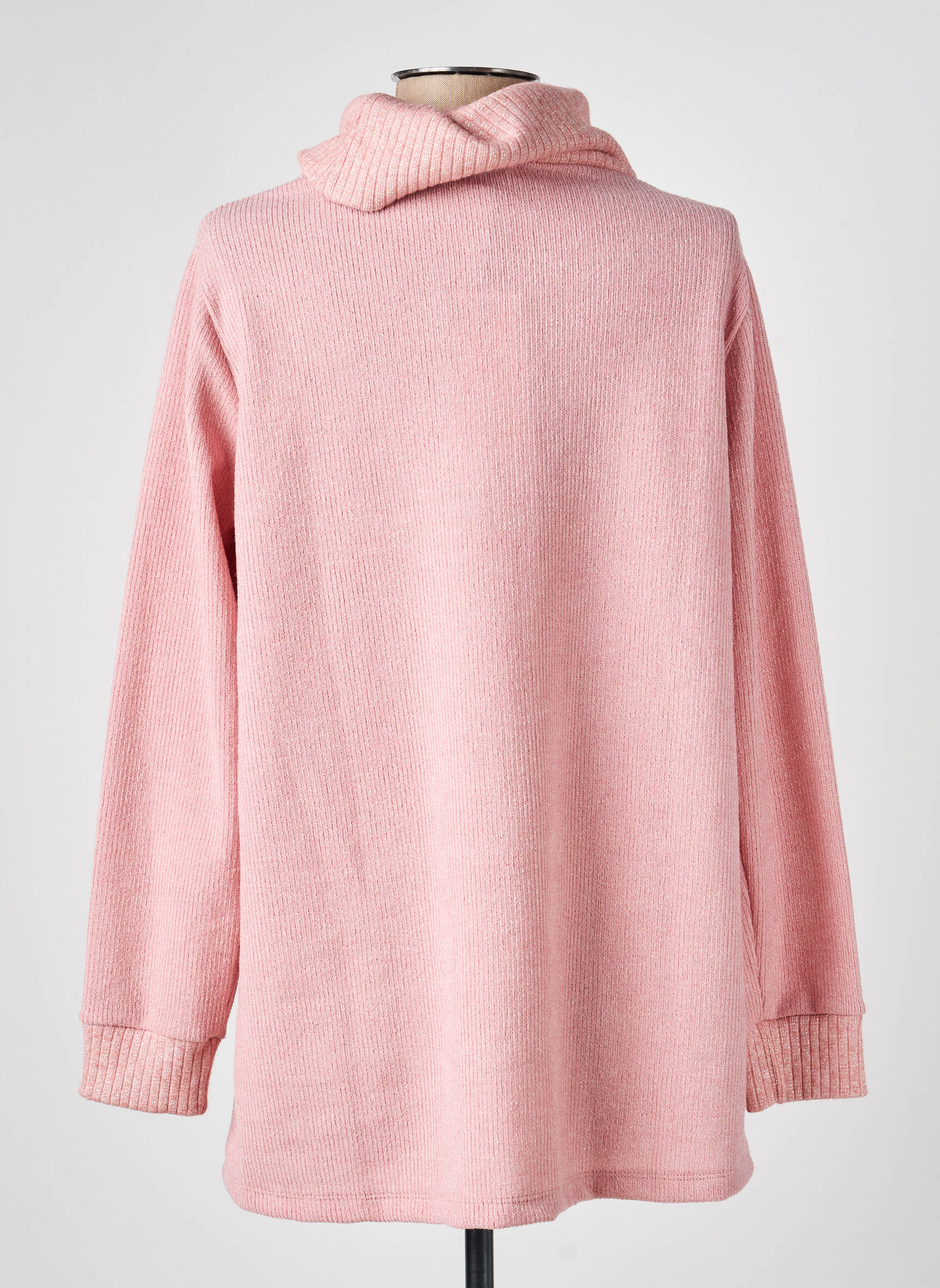 Pull col roulé coupe droite manches longues rose MALOKA femme